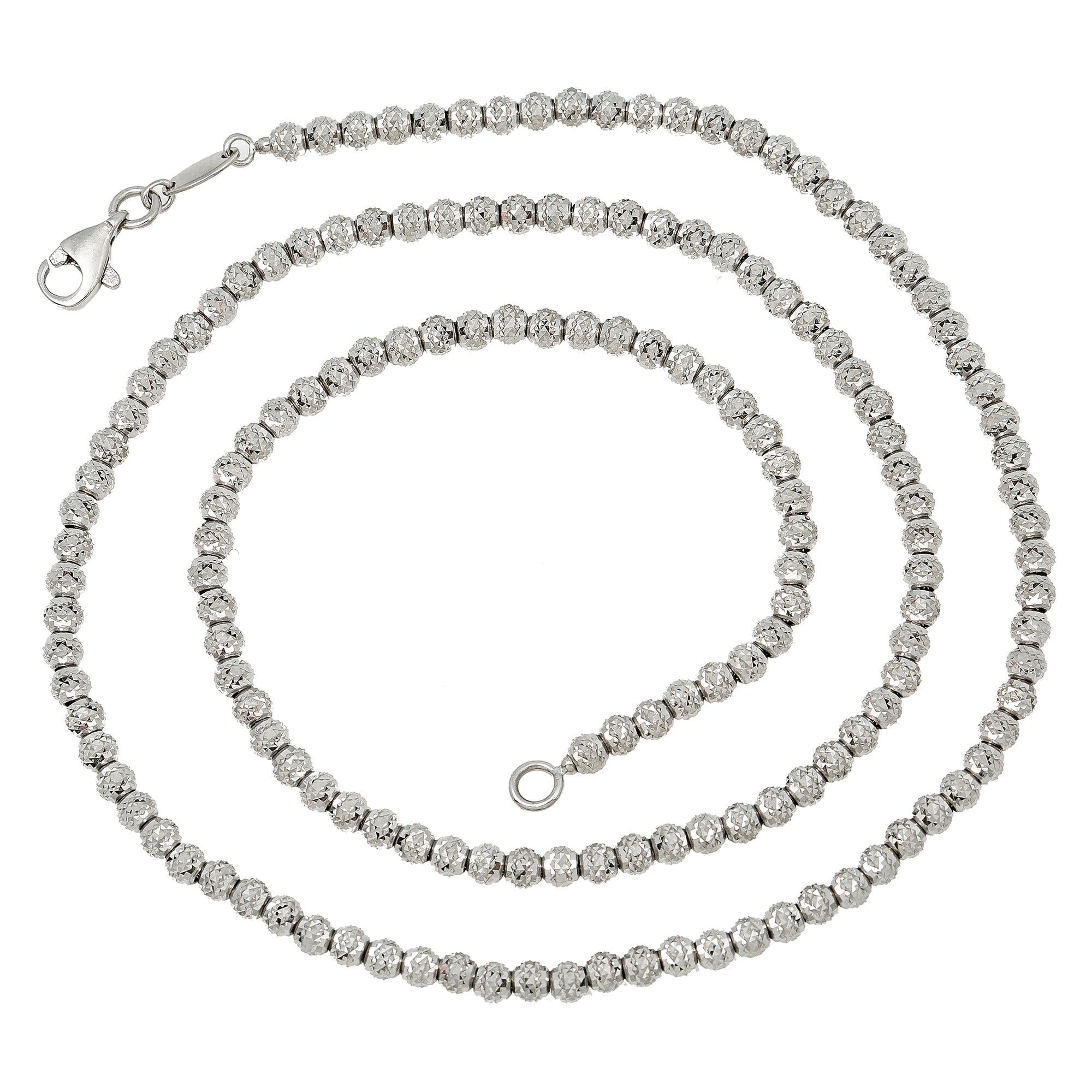 10k White Gold 3mm Moon Bead Chain Available In Sizes 18"-26"