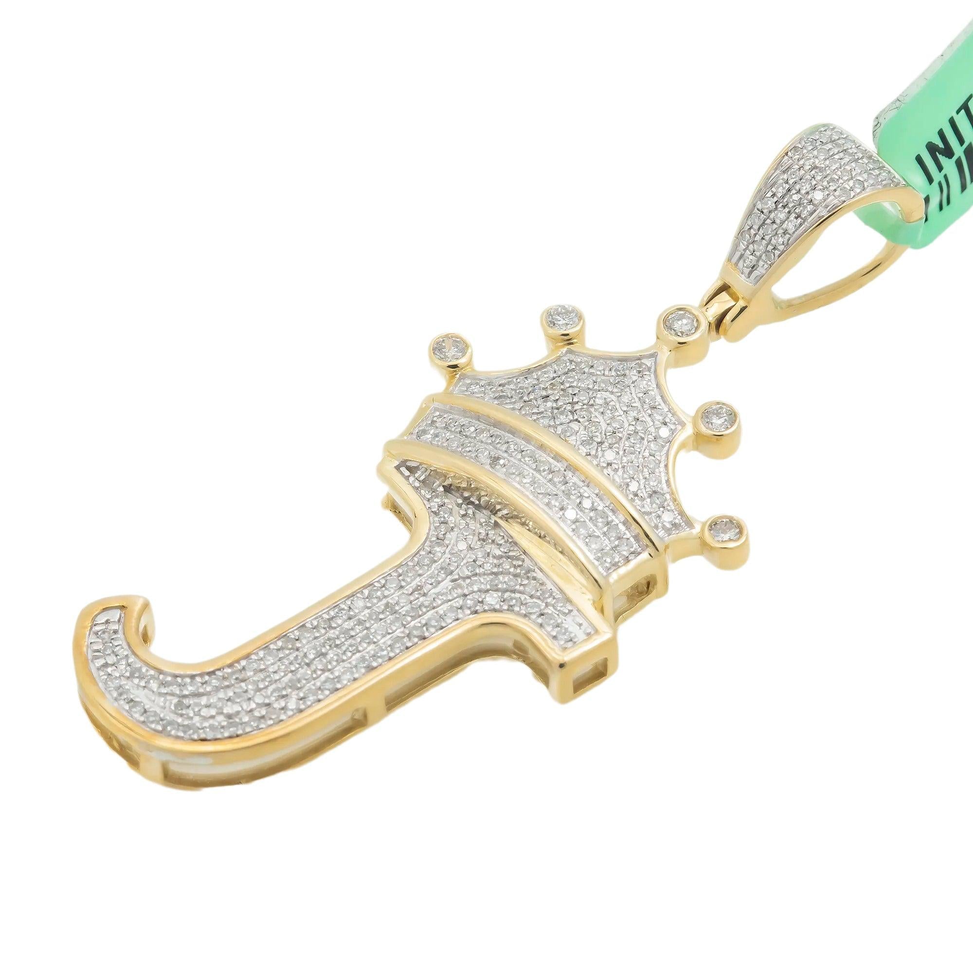 10K GOLD ROUND DIAMOND INITIAL J WITH CROWN PENDANT 0.69 CT