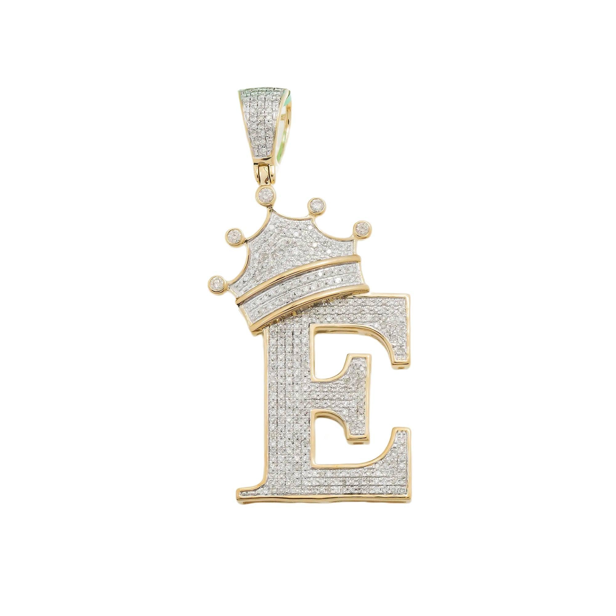 10K GOLD ROUND DIAMOND INITIAL E WITH CROWN PENDANT 1.00 CT