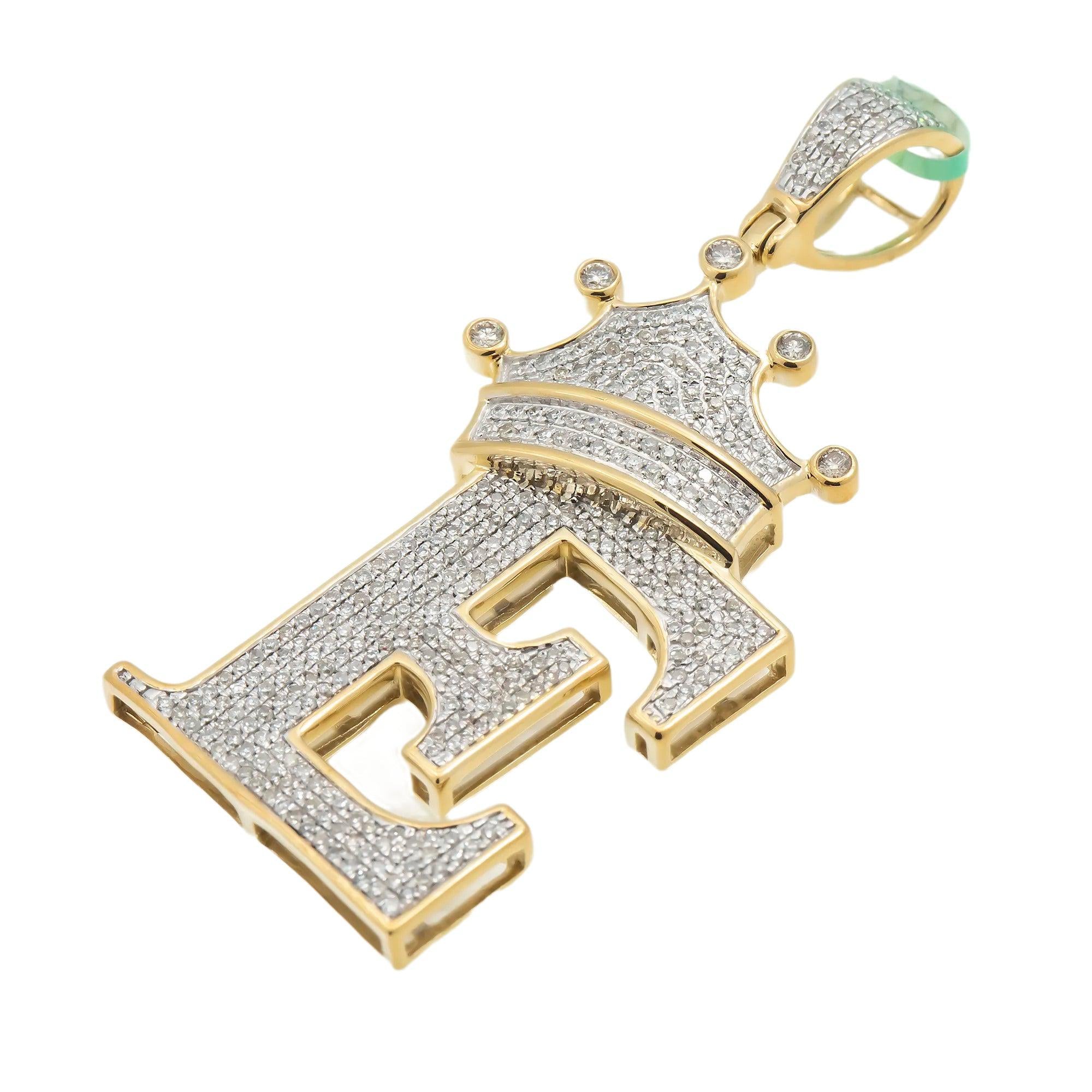 10K GOLD ROUND DIAMOND INITIAL E WITH CROWN PENDANT 1.00 CT