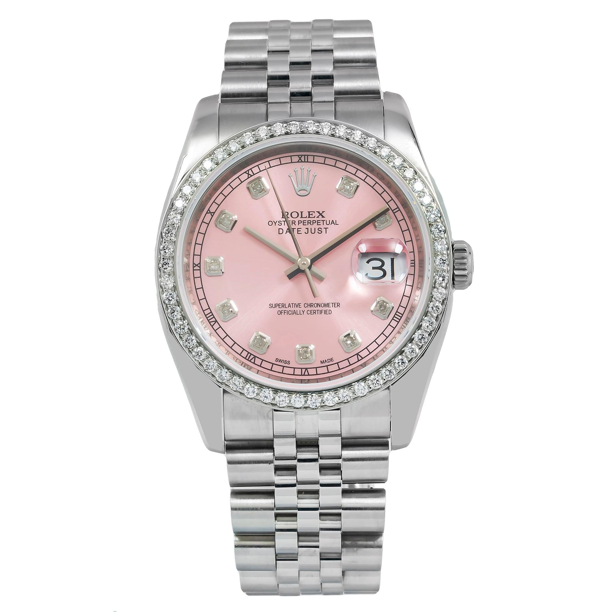 Rolex Datejust 116234 36MM Pink Diamond Dial And Bezel With Stainless Steel Jubilee Bracelet