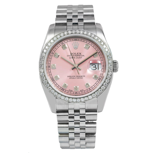 Rolex Datejust 116234 36MM Pink Diamond Dial And Bezel With Stainless Steel Jubilee Bracelet