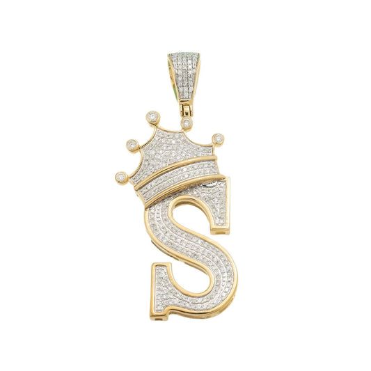 10K GOLD ROUND DIAMOND INITIAL S WITH CROWN PENDANT 0.76 CT