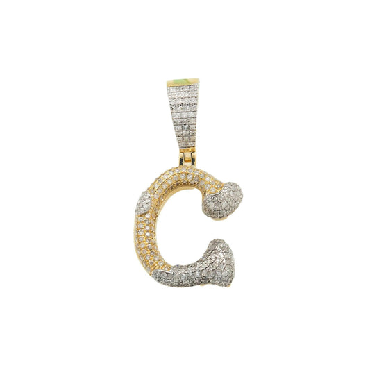 10K GOLD ROUND DIAMOND TWO TONE INITIAL C PENDANT 0.85 CT
