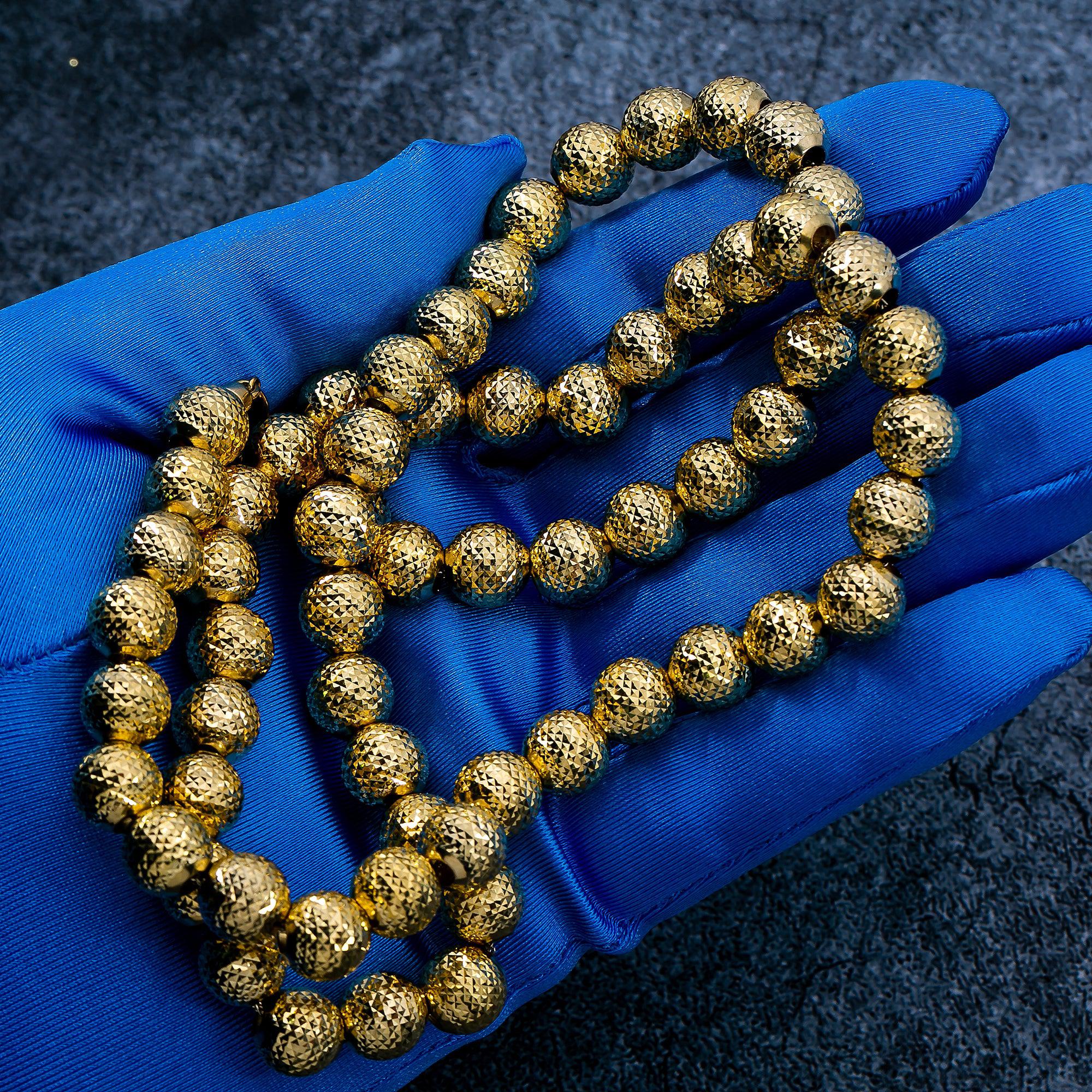 10k Yellow Gold 8mm Moon Bead Chain Available In Sizes 18"-26"