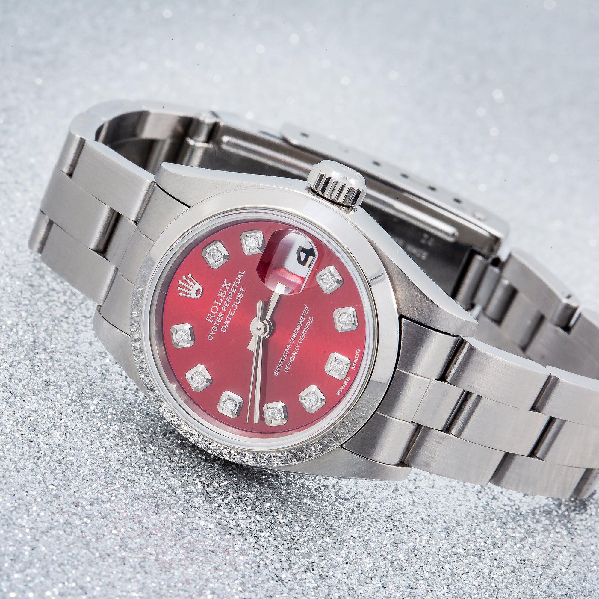 Rolex Oyster Perpetual Lady Datejust 69160 26MM Red Diamond Dial With Stainless Steel Oyster Bracelet