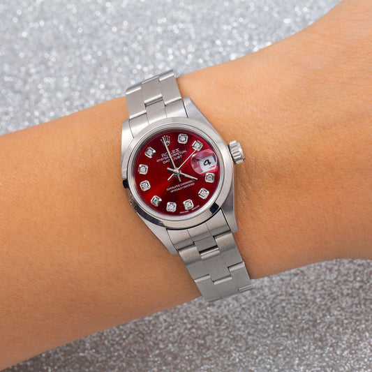Rolex Oyster Perpetual Lady Datejust 69160 26MM Red Diamond Dial With Stainless Steel Oyster Bracelet