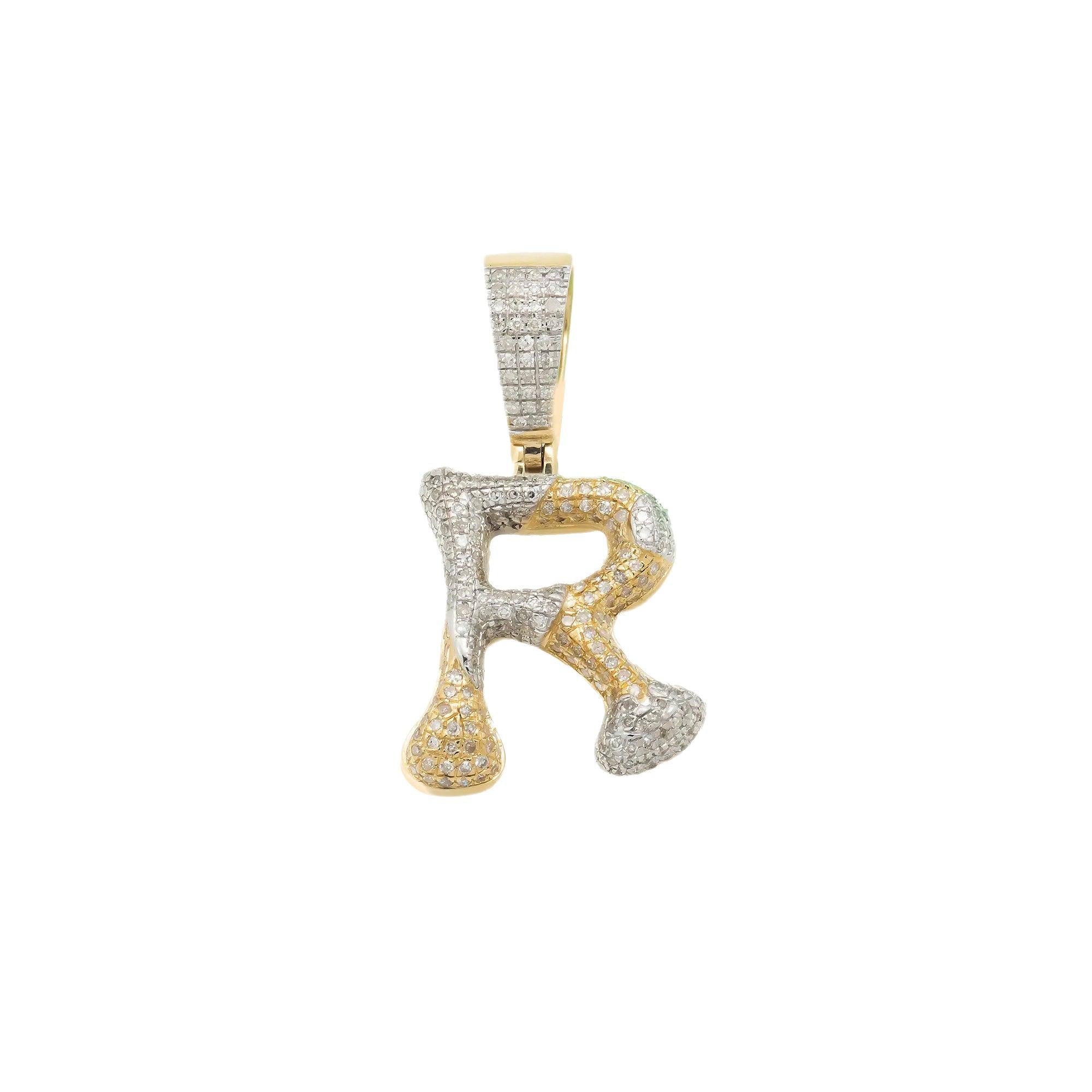 10K GOLD ROUND DIAMOND TWO TONE INITIAL R PENDANT 0.85 CT