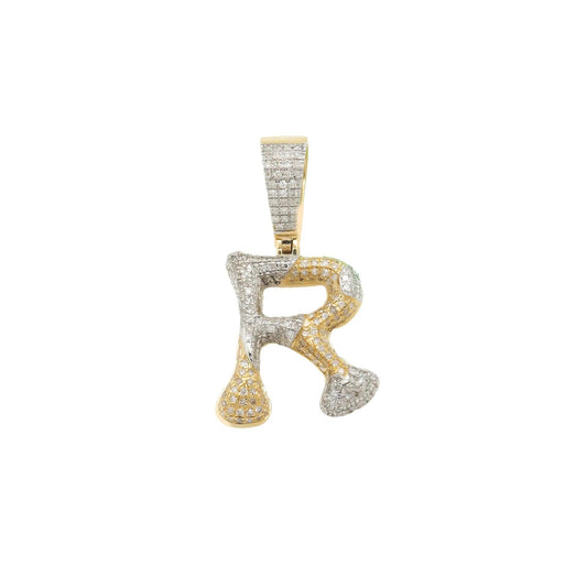 10K GOLD ROUND DIAMOND TWO TONE INITIAL R PENDANT 0.85 CT