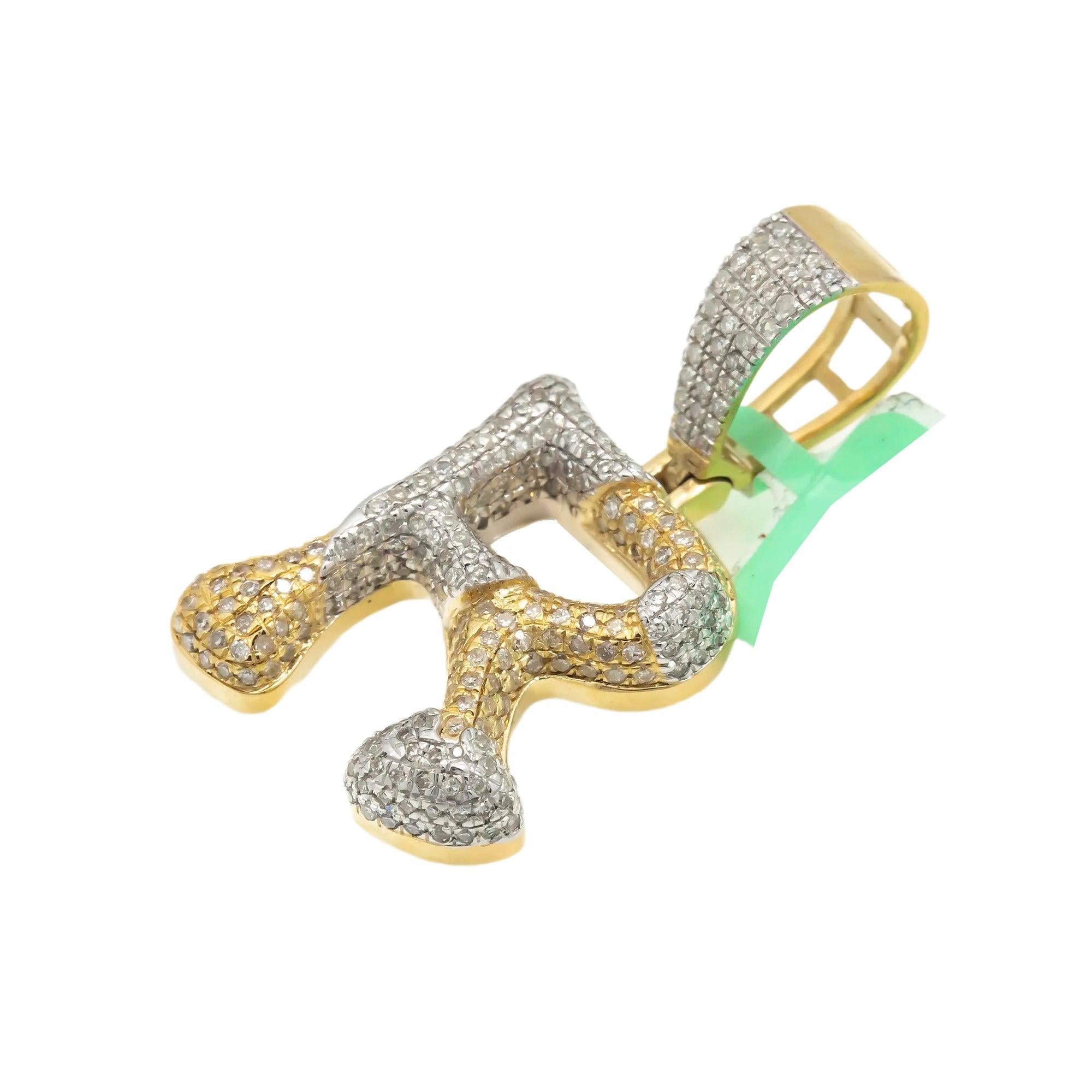 10K GOLD ROUND DIAMOND TWO TONE INITIAL R PENDANT 0.85 CT
