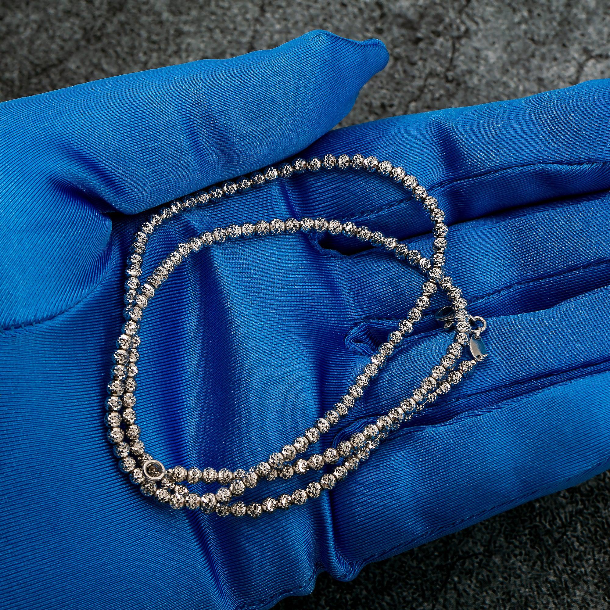 10k White Gold 3mm Moon Bead Chain Available In Sizes 18"-26"