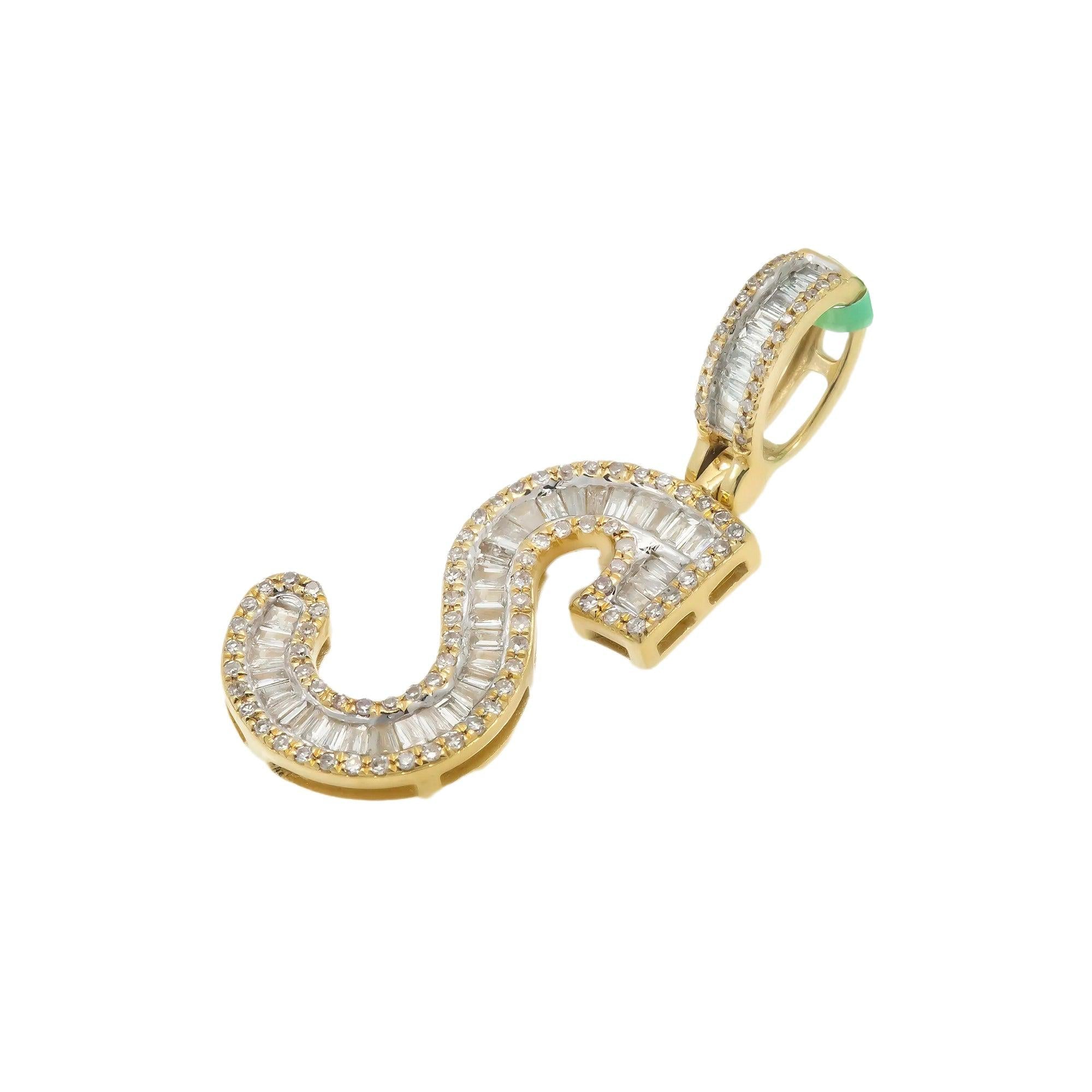 10K GOLD BAGUETTE AND ROUND DIAMOND INITIAL S PENDANT 0.60 CT