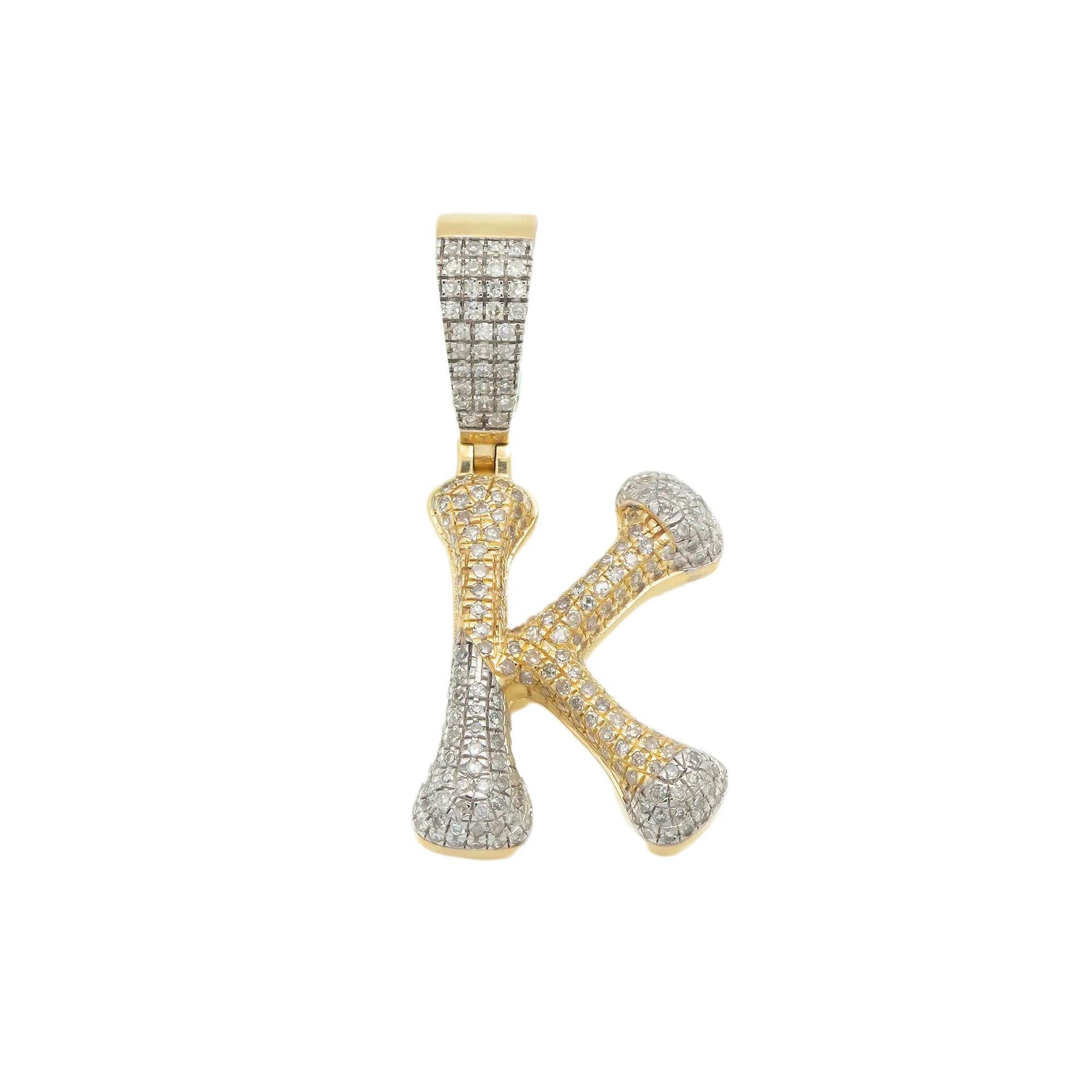 10K GOLD ROUND DIAMOND TWO TONE INITIAL K PENDANT 0.75 CT