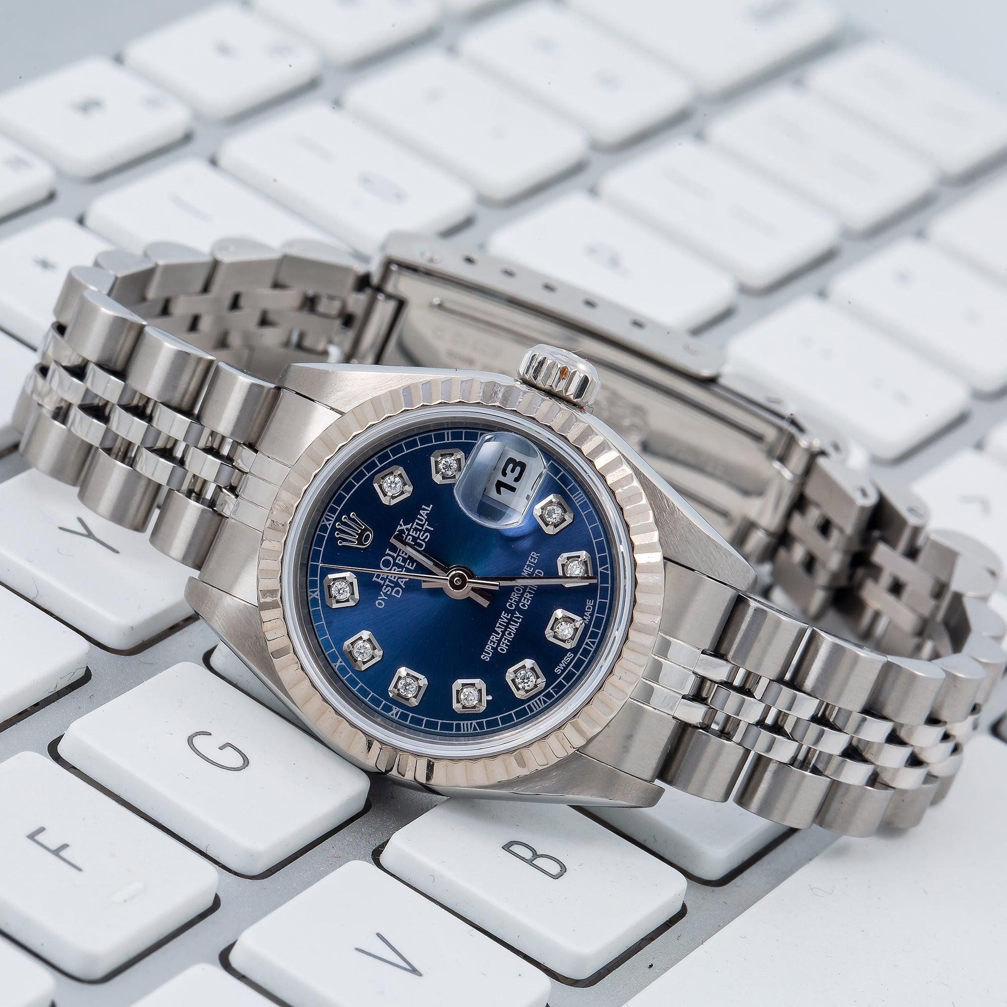 Rolex Lady-Datejust 69174 26MM Blue Diamond Dial With Stainless Steel Jubilee Bracelet