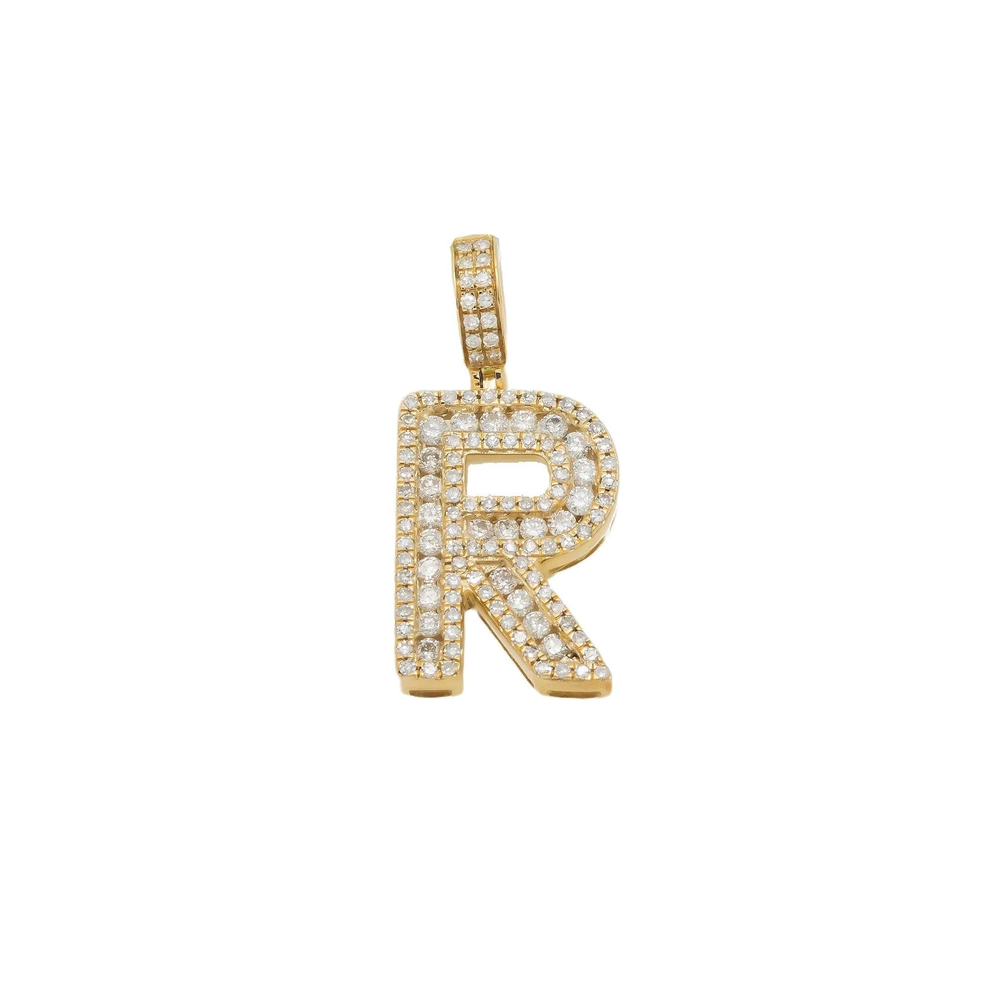 10K GOLD ROUND DIAMOND INITIAL R PENDANT 0.75 CT