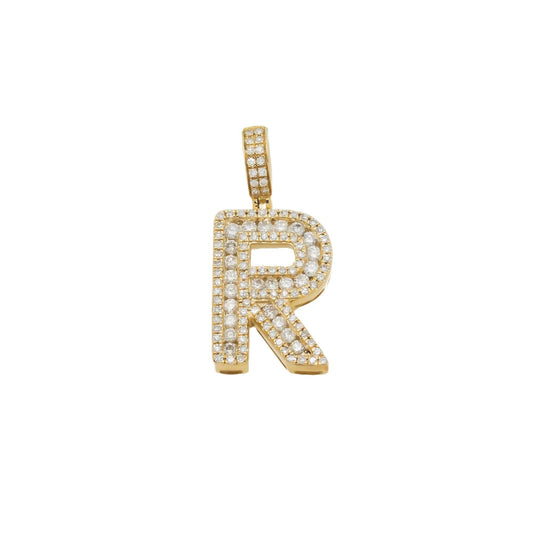 10K GOLD ROUND DIAMOND INITIAL R PENDANT 0.75 CT