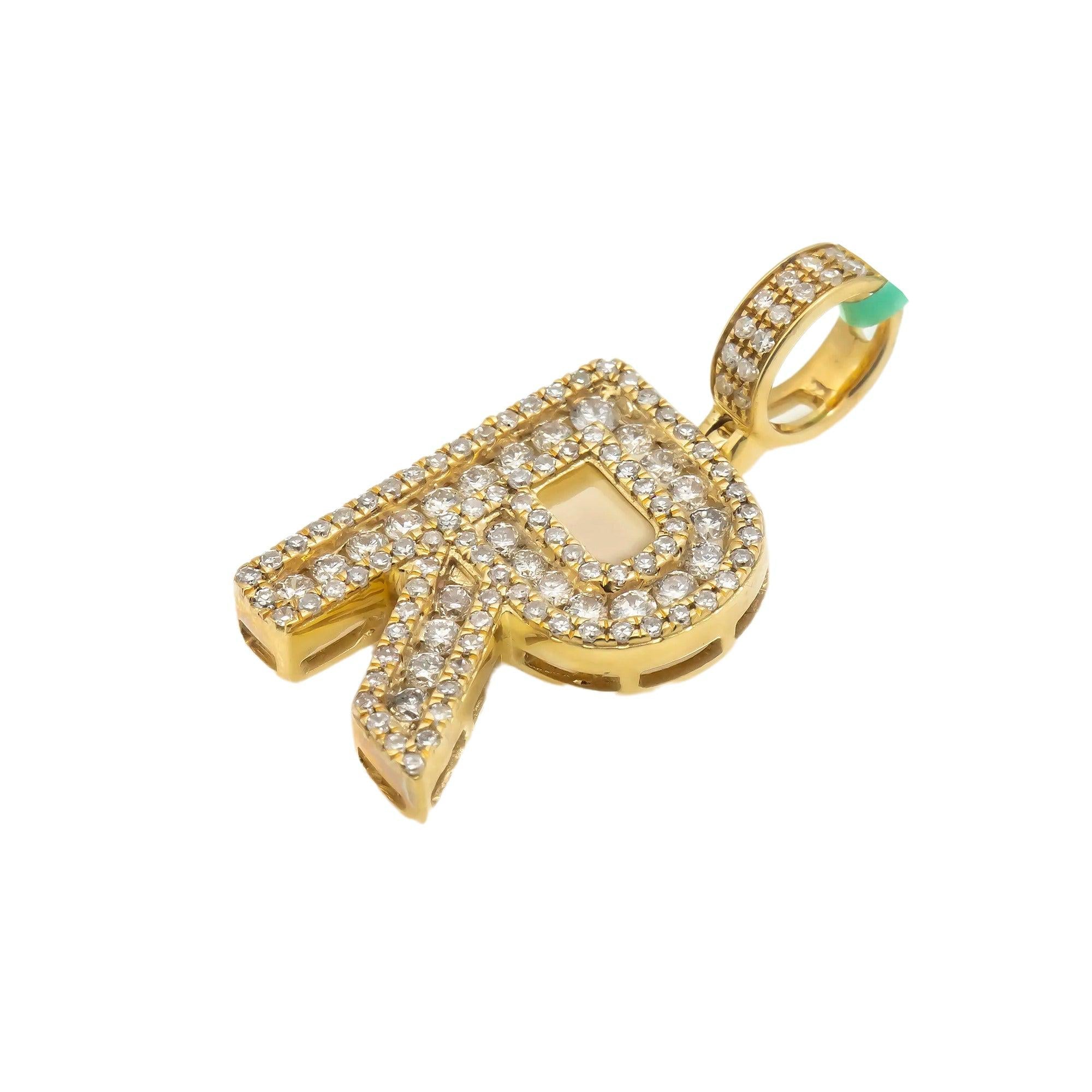 10K GOLD ROUND DIAMOND INITIAL R PENDANT 0.75 CT