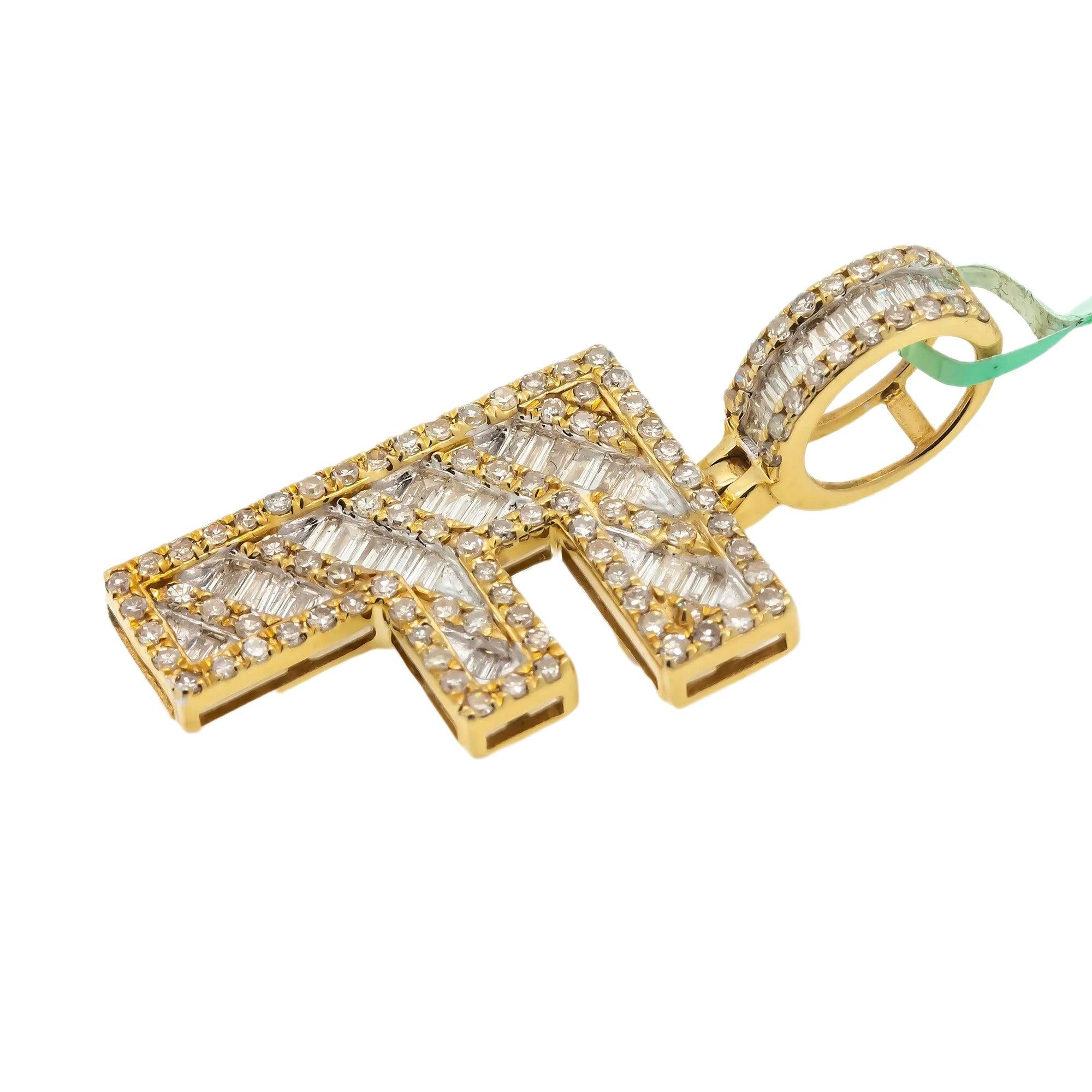 10K GOLD BAGUETTE AND ROUND DIAMOND INITIAL F PENDANT 1.25 CT