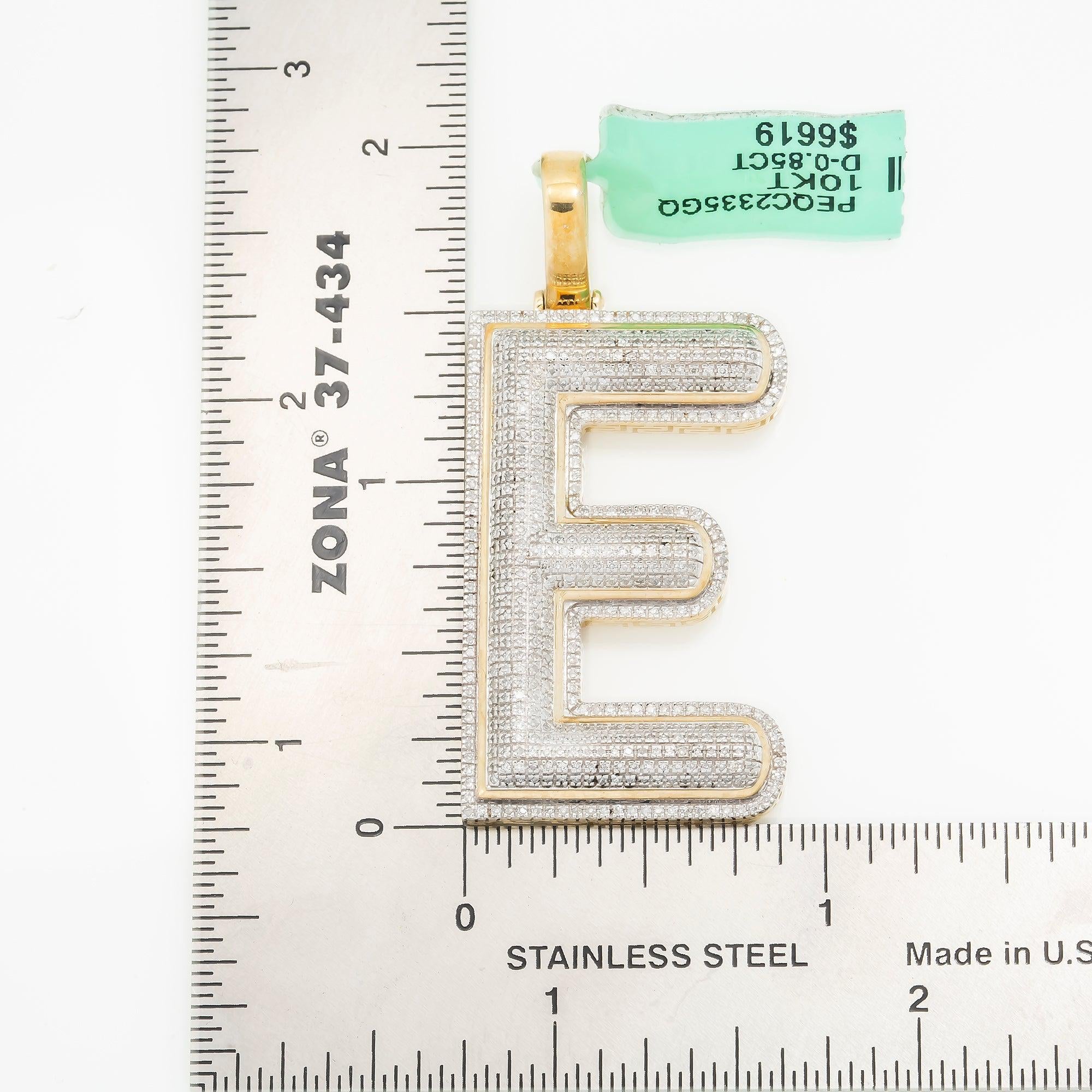 10K GOLD ROUND DIAMOND INITIAL E PENDANT 0.85 CT