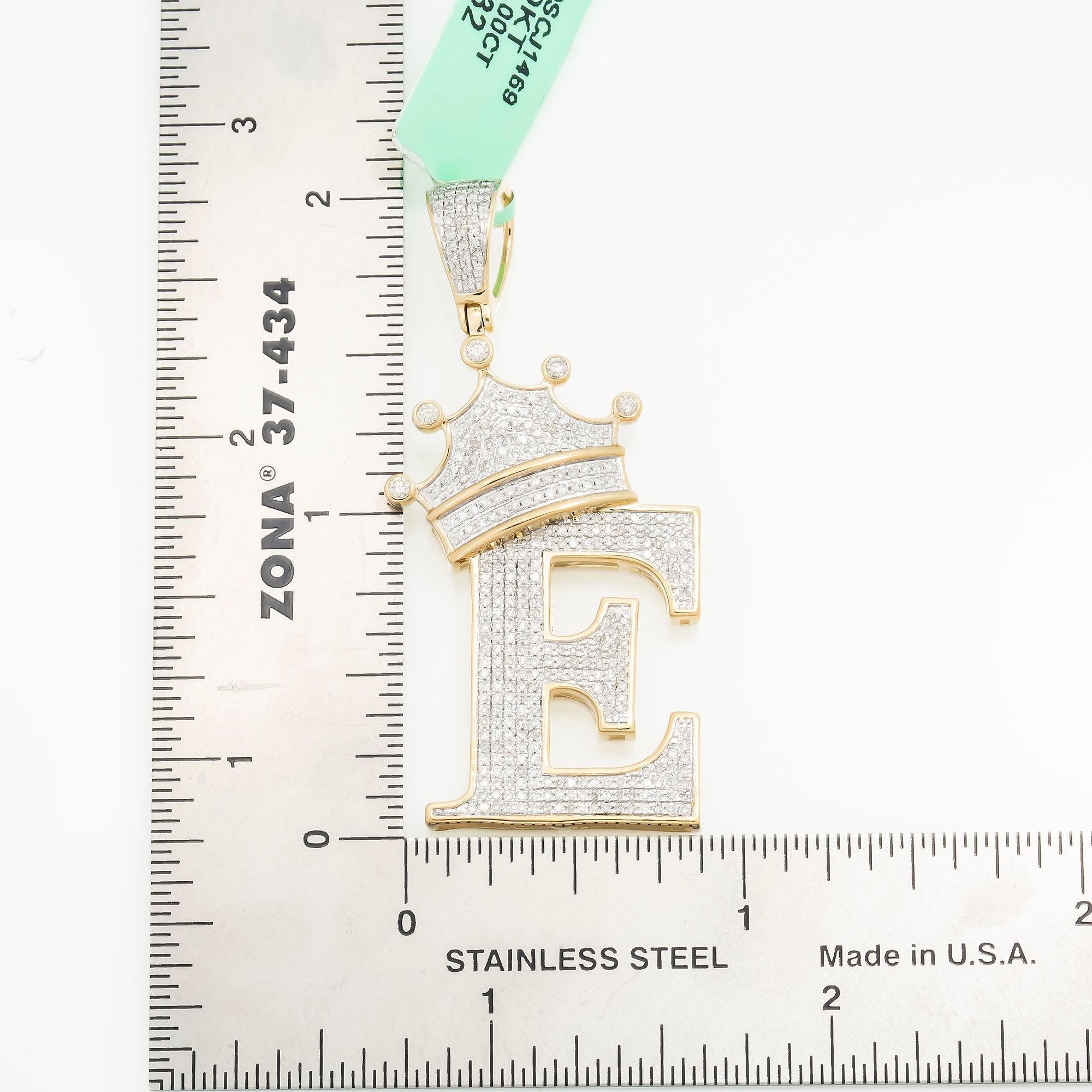 10K GOLD ROUND DIAMOND INITIAL E WITH CROWN PENDANT 1.00 CT