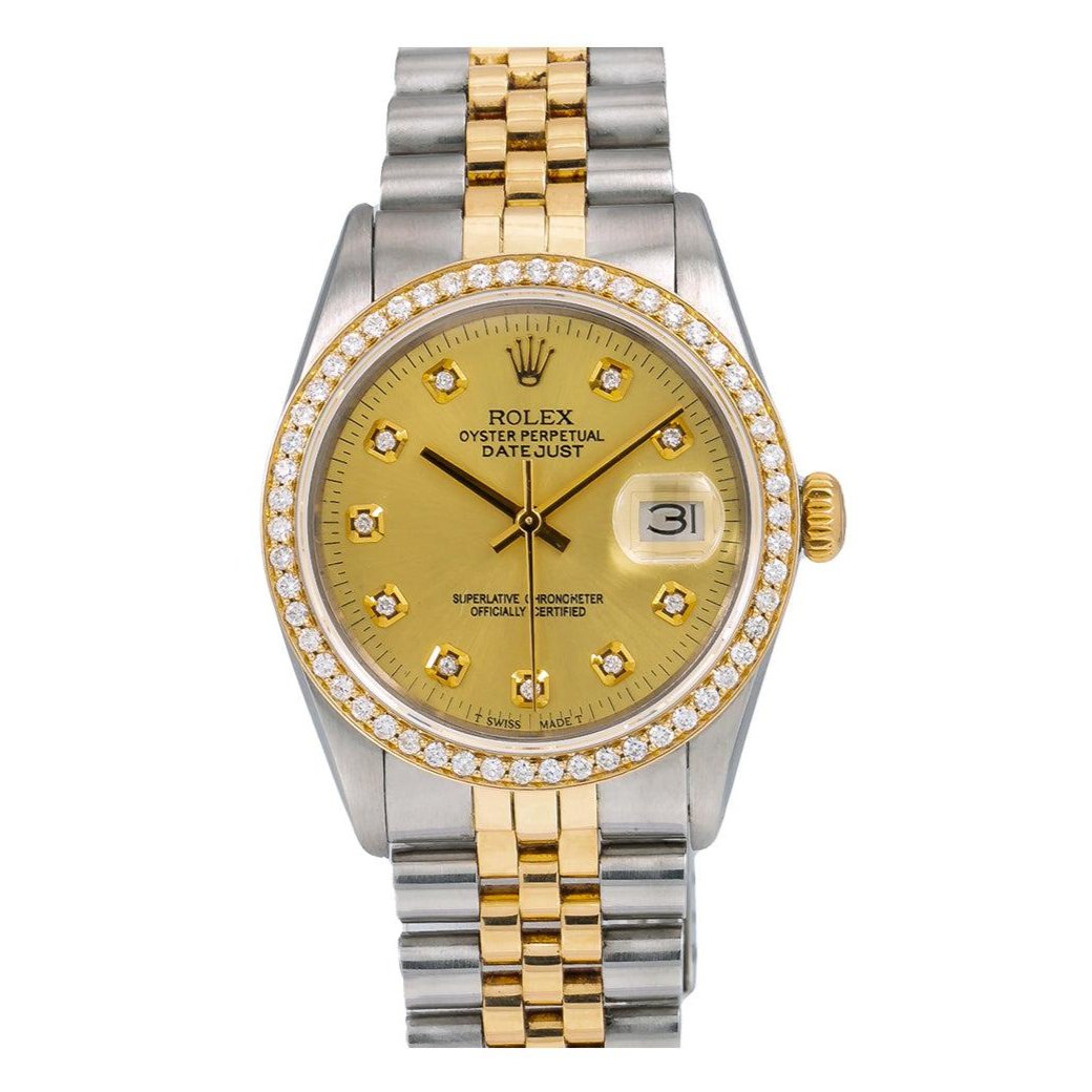 Rolex Datejust Diamond Watch, 16013 36mm, Champagne Diamond Dial With 1.20 CT Diamonds