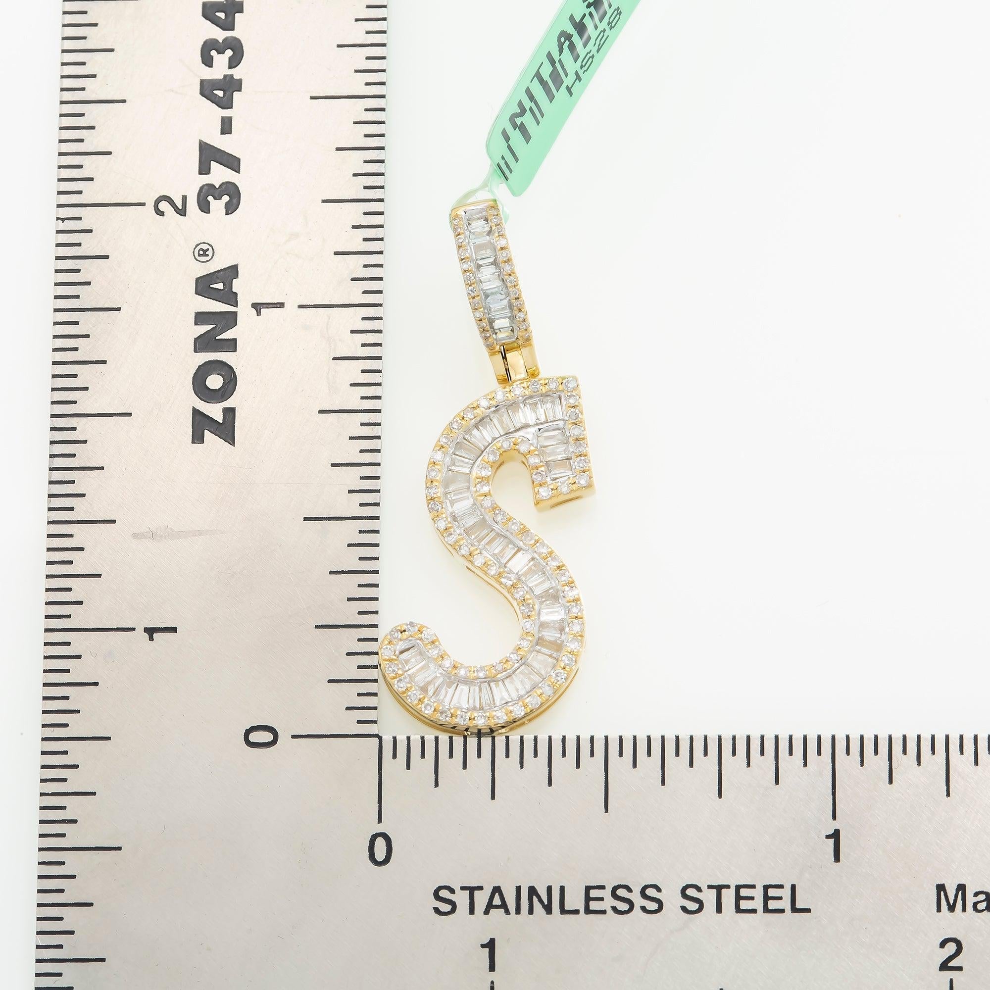 10K GOLD BAGUETTE AND ROUND DIAMOND INITIAL S PENDANT 0.60 CT