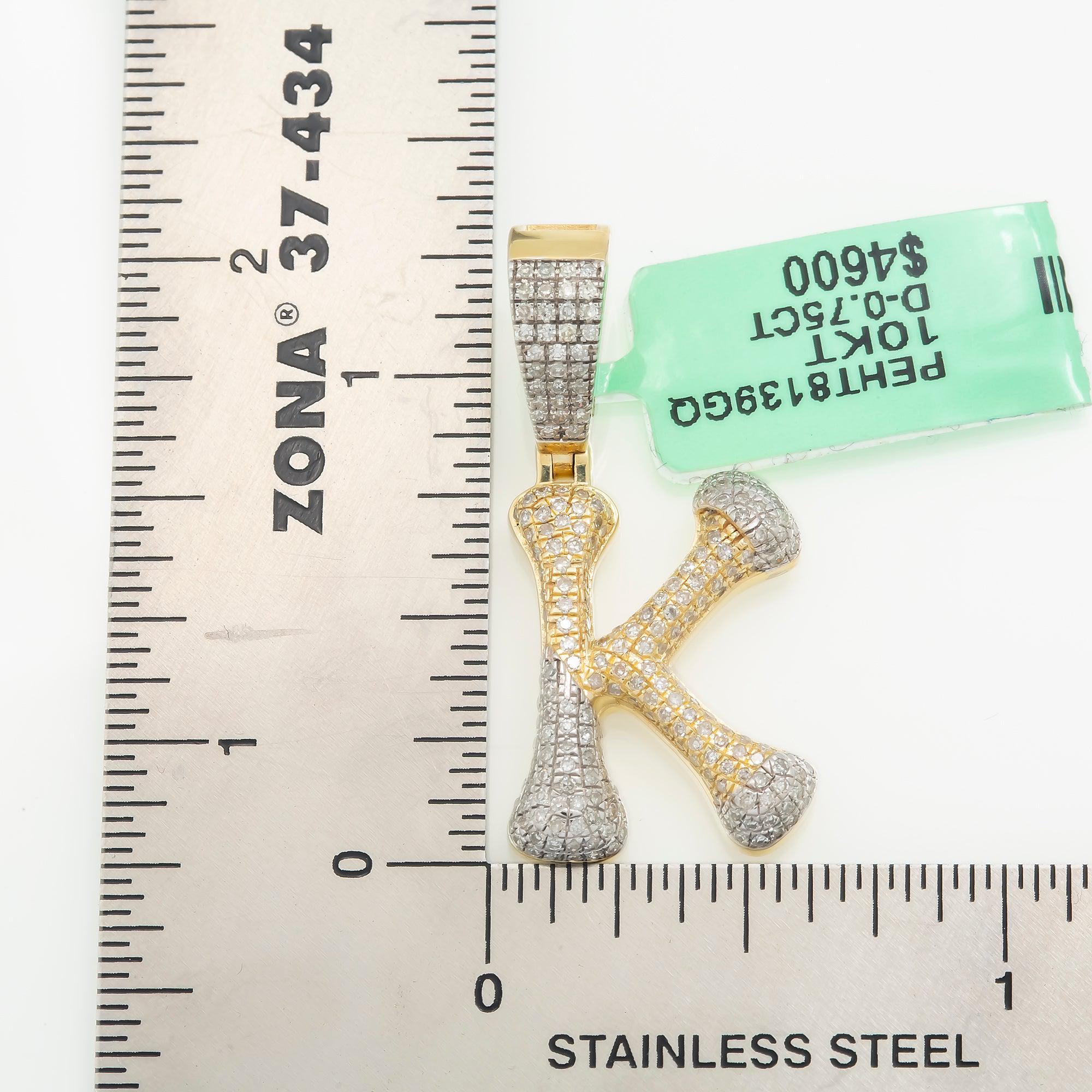 10K GOLD ROUND DIAMOND TWO TONE INITIAL K PENDANT 0.75 CT