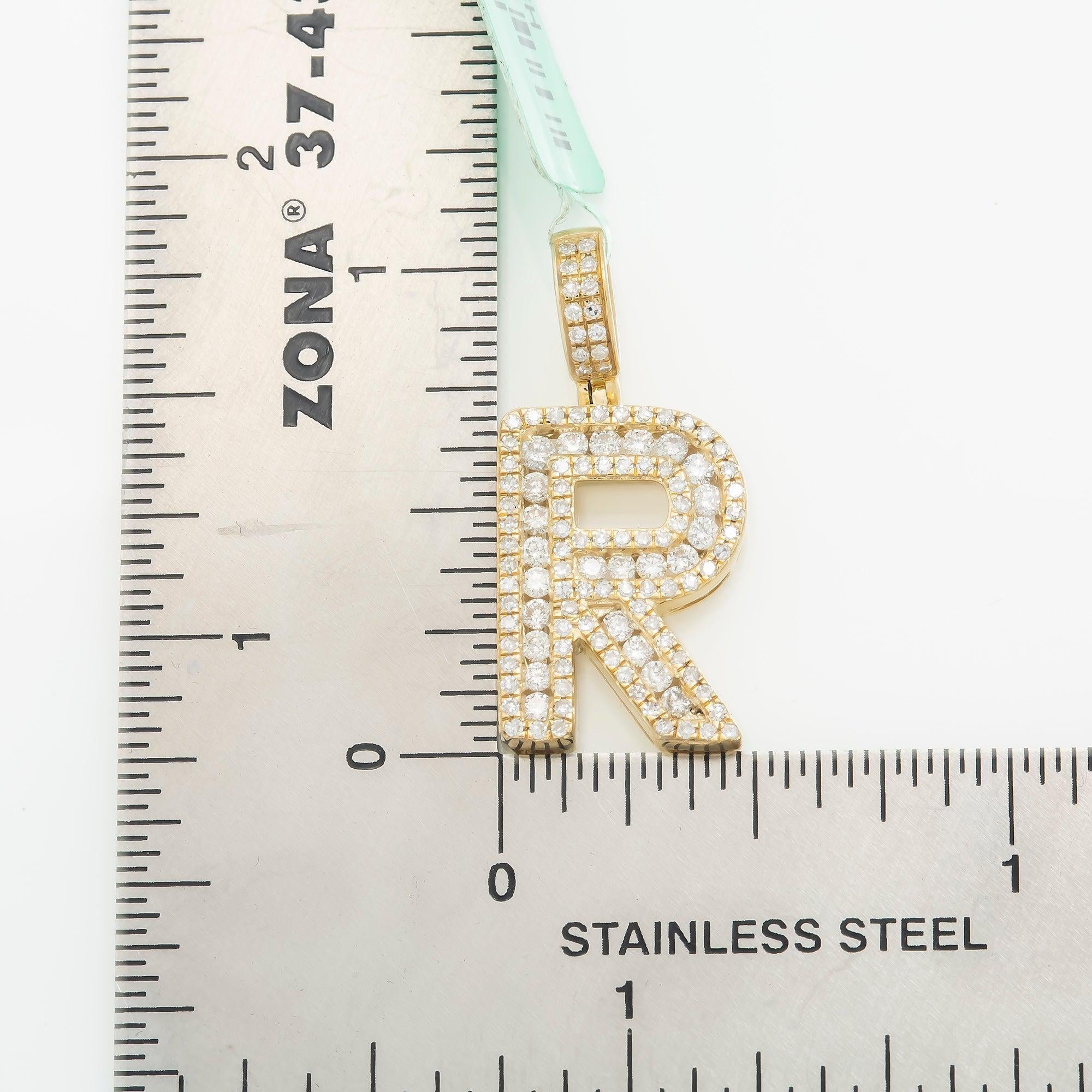 10K GOLD ROUND DIAMOND INITIAL R PENDANT 0.75 CT