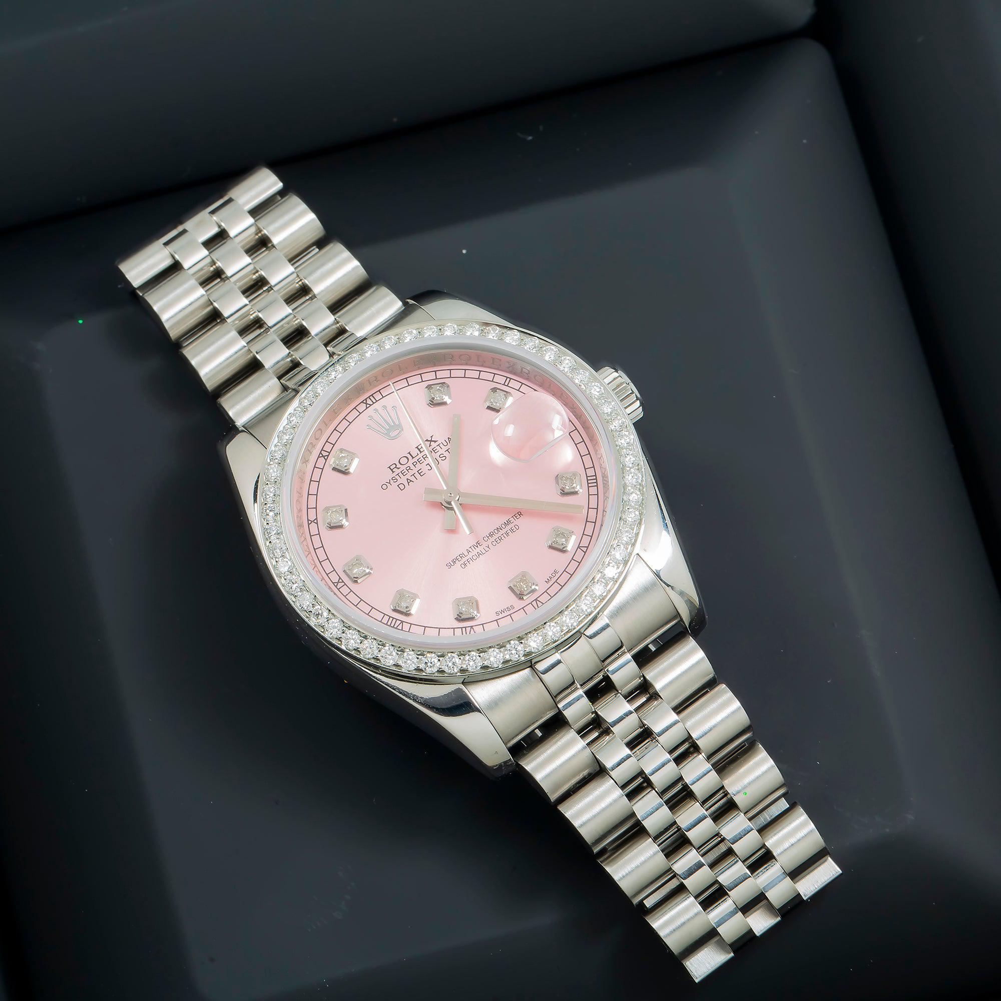 Rolex Datejust 116234 36MM Pink Diamond Dial And Bezel With Stainless Steel Jubilee Bracelet