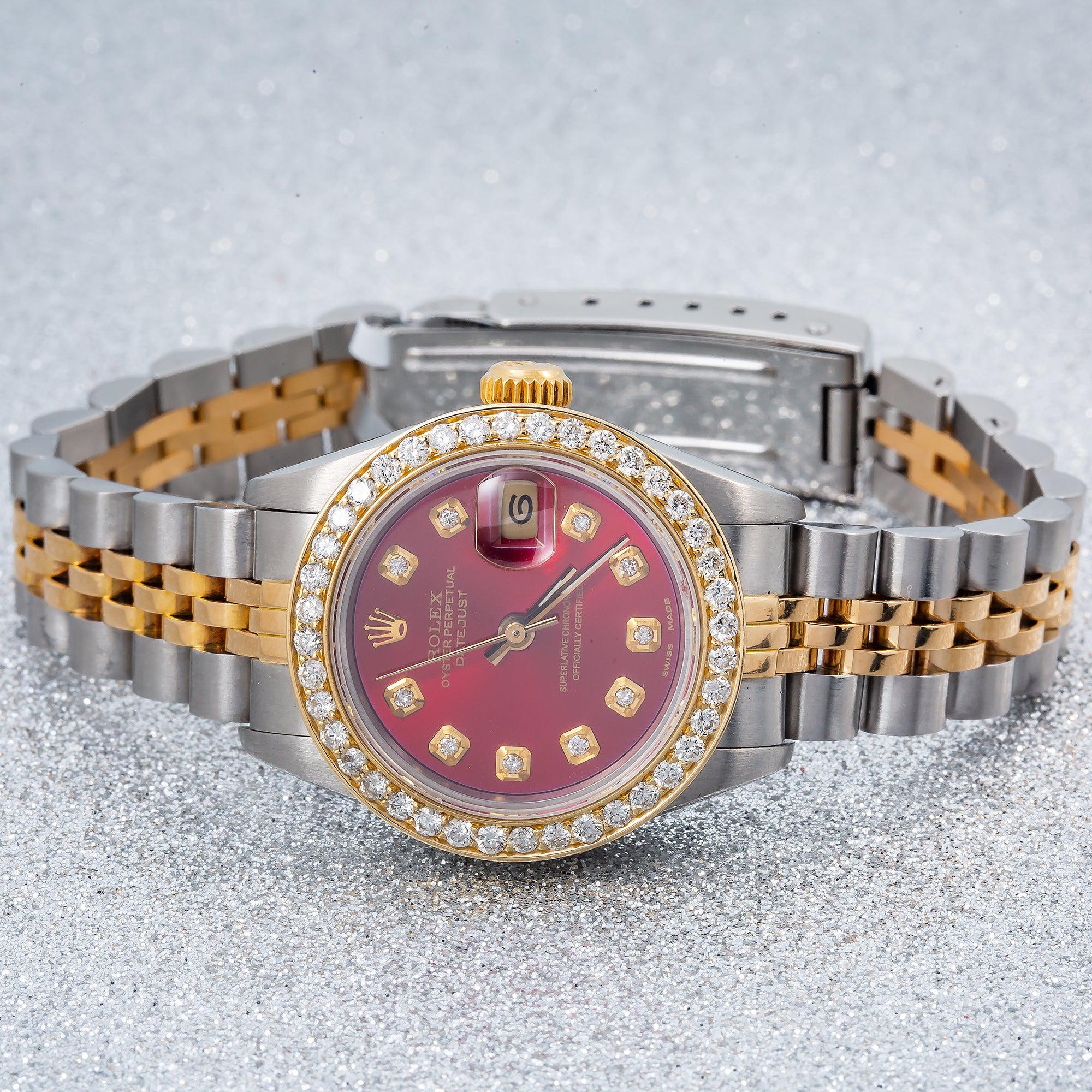 Rolex Lady-Datejust 69173 26MM Red Diamond Dial With Two Tone Jubilee Bracelet