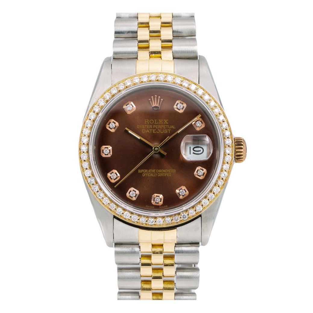 Rolex Datejust Diamond Watch, 16013 36mm, Brown Diamond Dial With 1.20 CT Diamonds