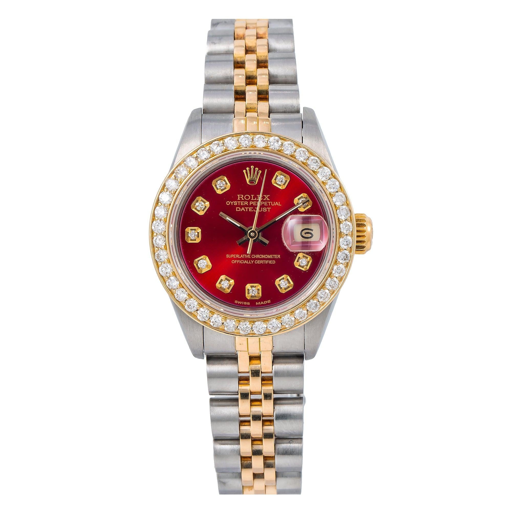 Rolex Lady-Datejust 69173 26MM Red Diamond Dial With Two Tone Jubilee Bracelet