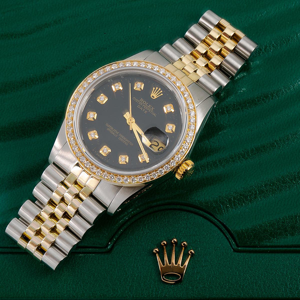 Rolex Datejust 16013 36MM Black Diamond Dial And Bezel With 1.20 CT Diamonds