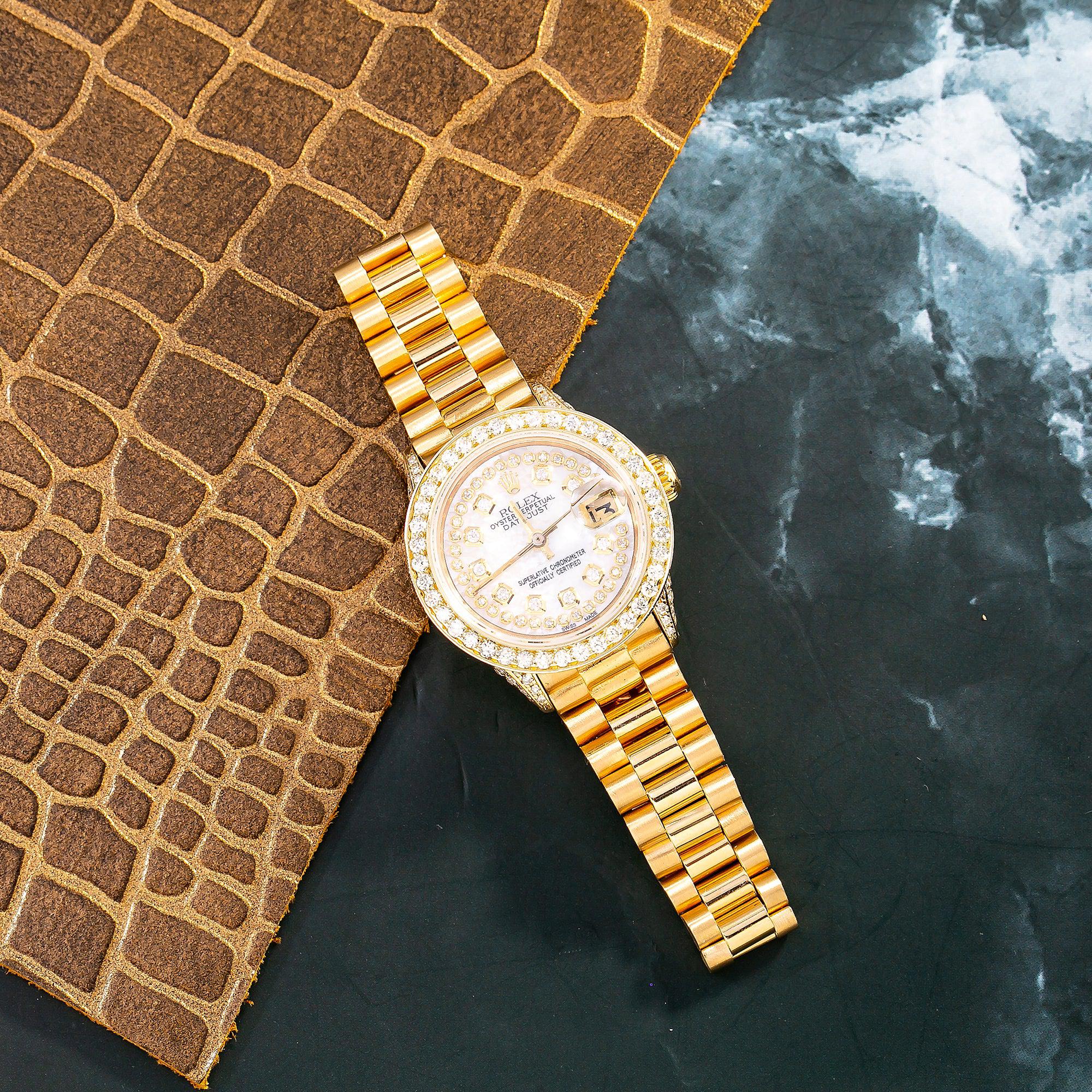 Rolex Oyster Perpetual Lady Datejust 6517 26MM White Diamond Dial With Yellow Gold Bracelet