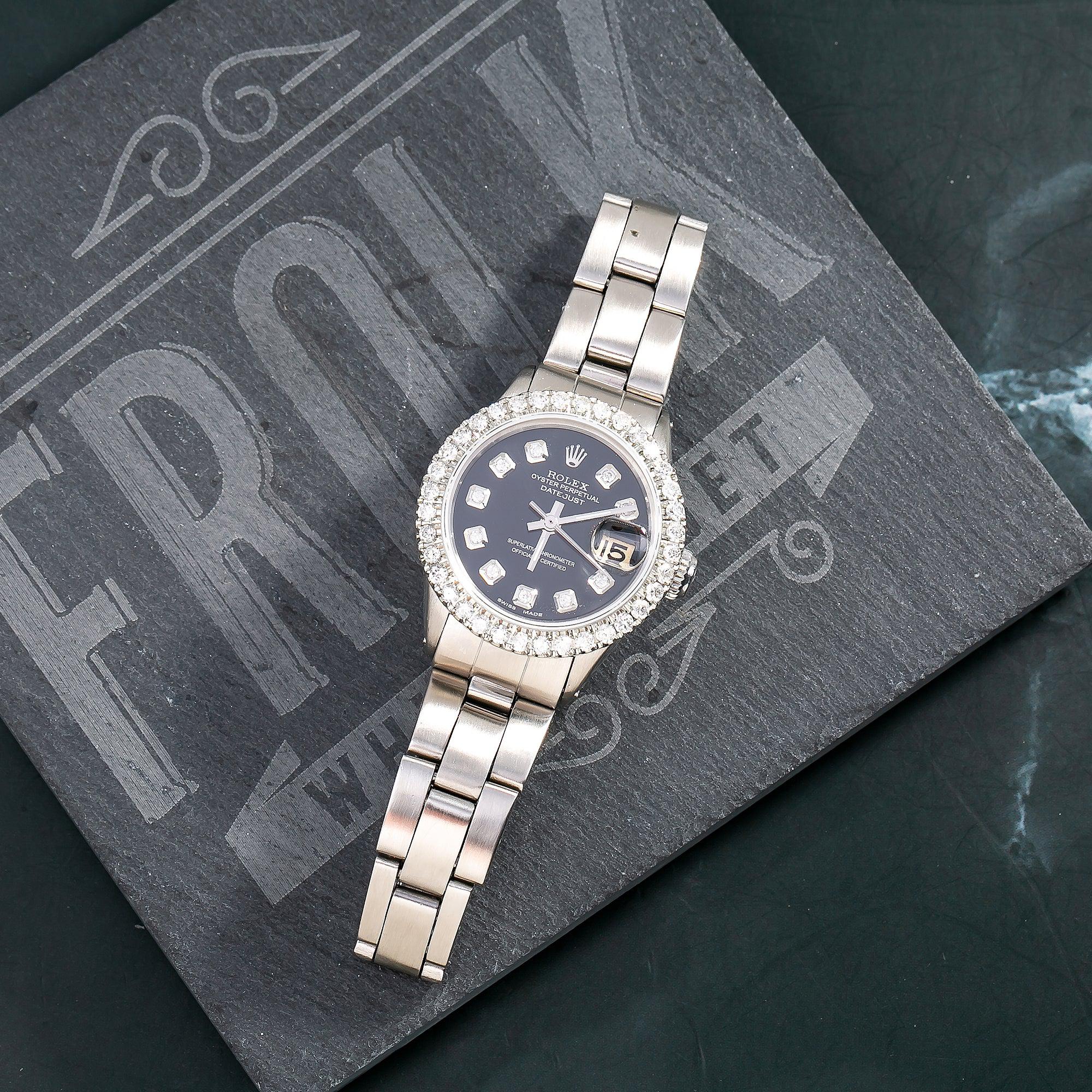 Rolex Oyster Perpetual Lady Datejust 6516 26MM Black Diamond Dial With Stainless Steel Bracelet