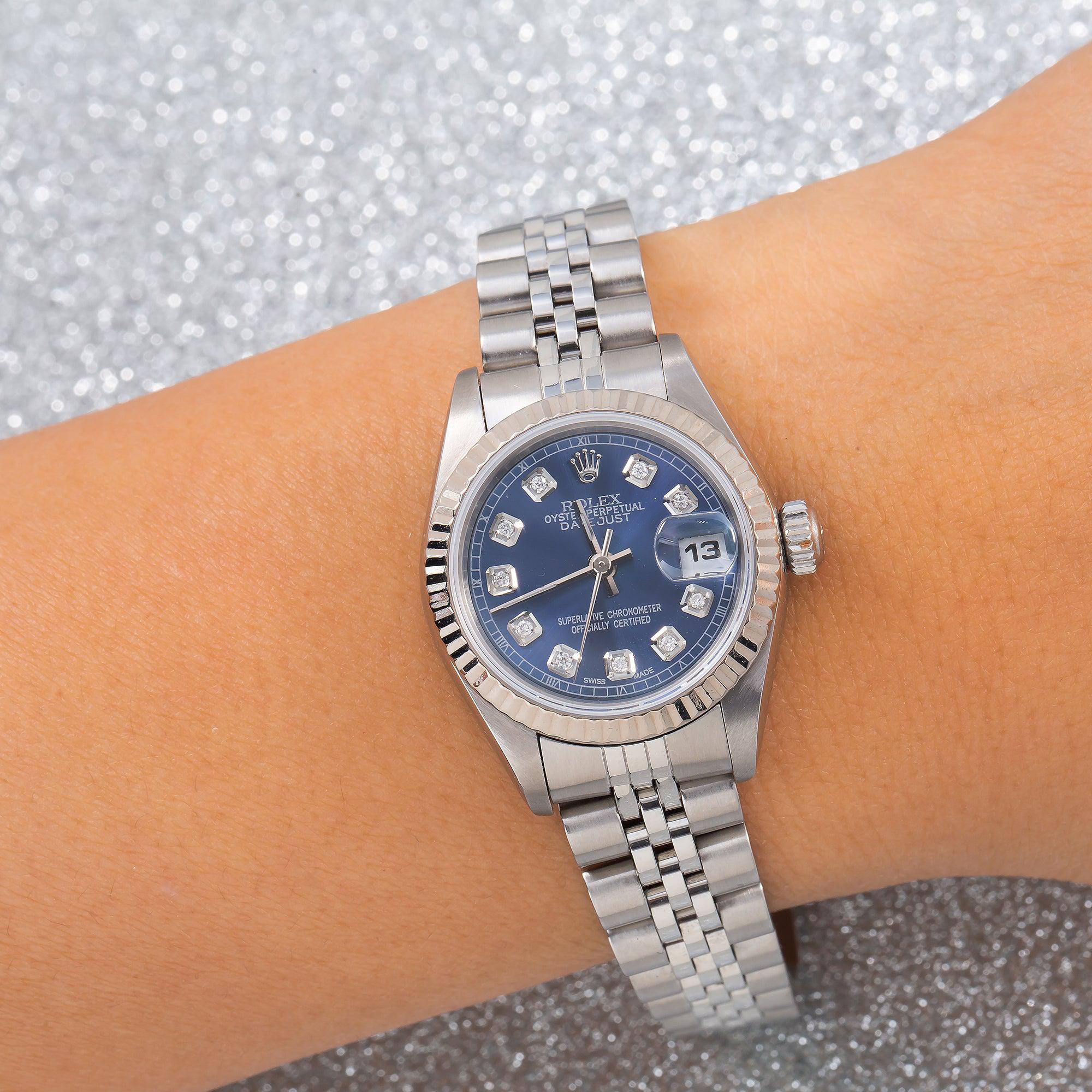 Rolex Lady-Datejust 69174 26MM Blue Diamond Dial With Stainless Steel Jubilee Bracelet