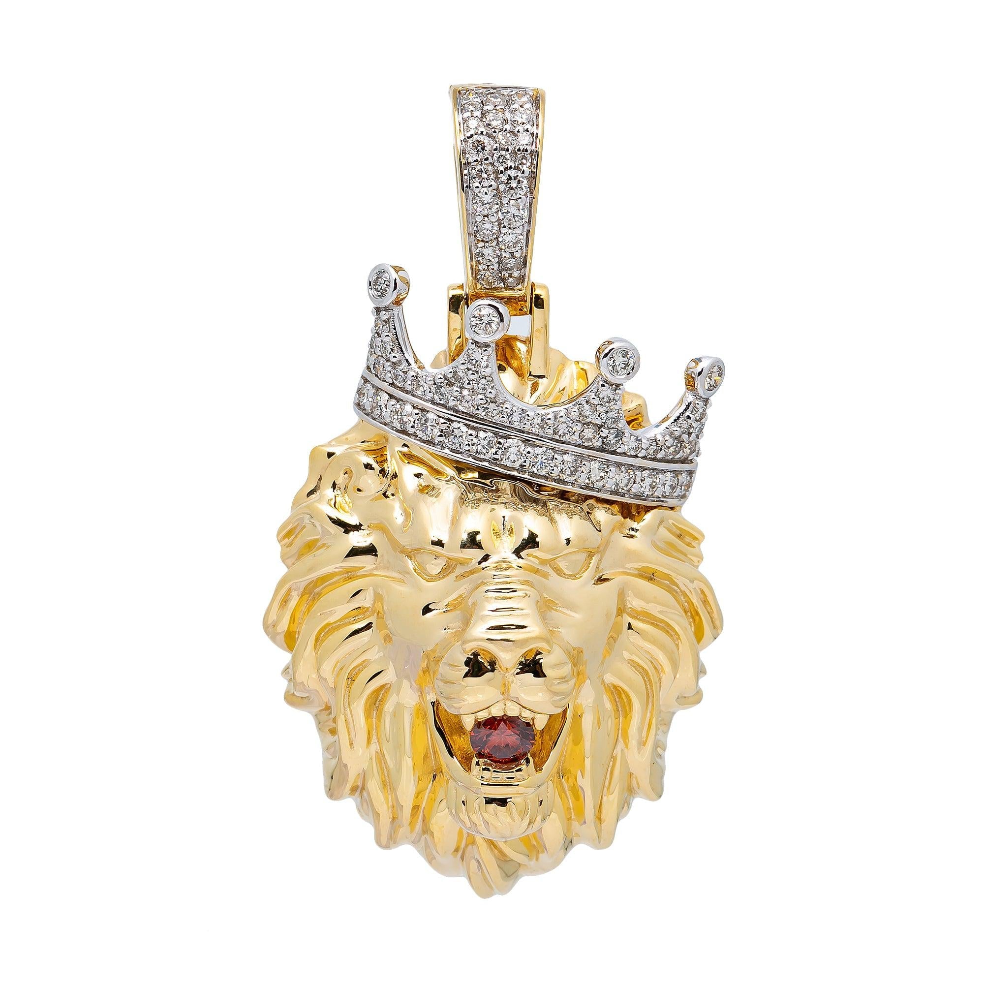 10K YELLOW GOLD DIAMOND LION HEAD PENDANT