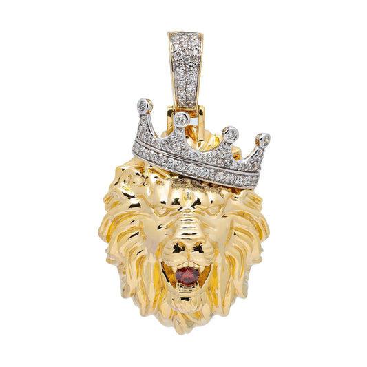 10K YELLOW GOLD DIAMOND LION HEAD PENDANT
