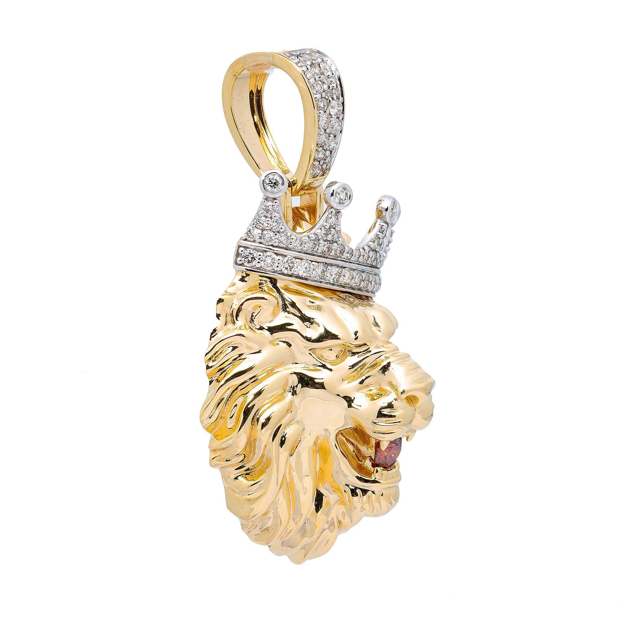 10K YELLOW GOLD DIAMOND LION HEAD PENDANT