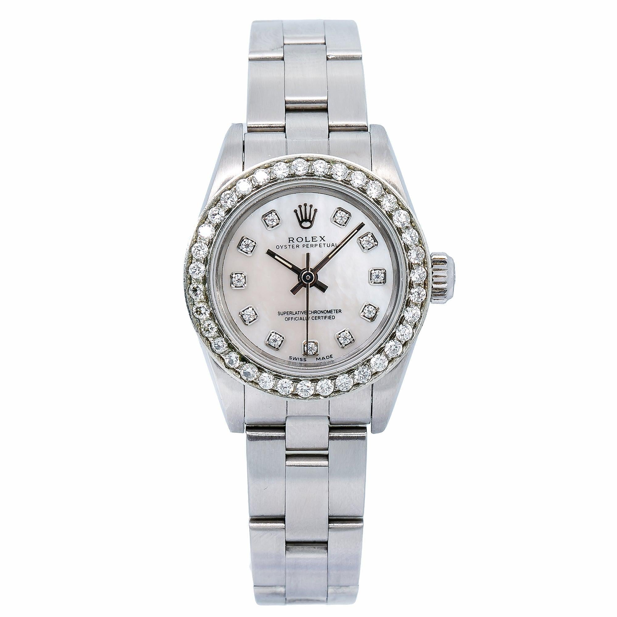 Rolex Oyster Perpetual 26MM Silver Diamond Dial With Stainless Steel Oyster Bracelet