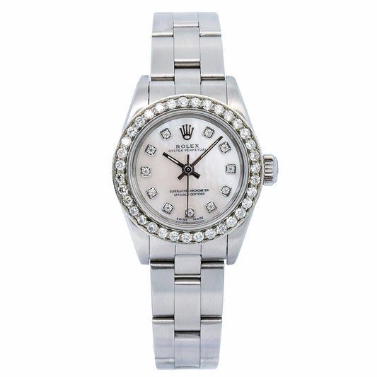 Rolex Oyster Perpetual 26MM Silver Diamond Dial With Stainless Steel Oyster Bracelet