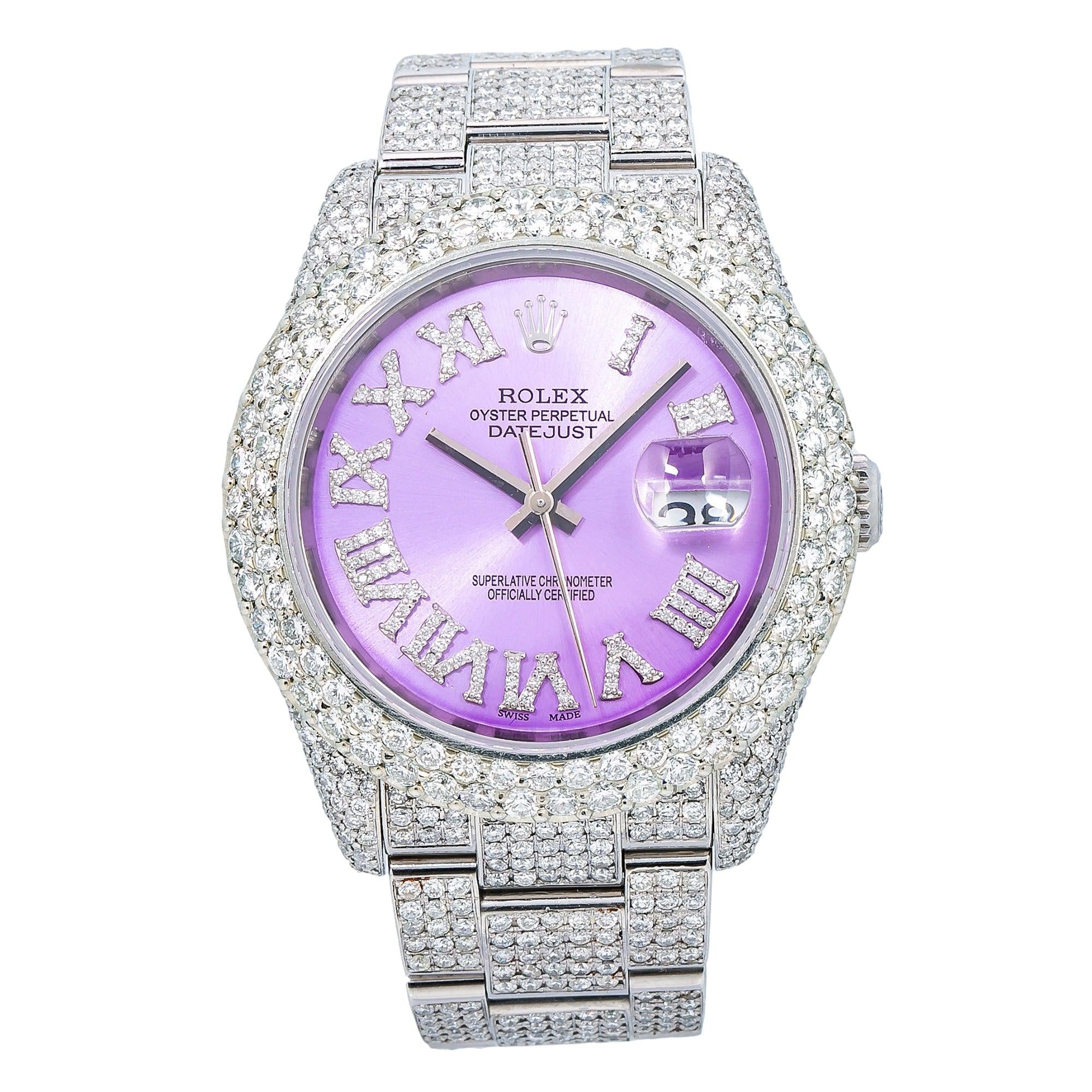 Rolex Datejust 36MM 116200 Purple Roman Dial Diamond Bezel Full Diamond Oyster Bracelet 11.25ct