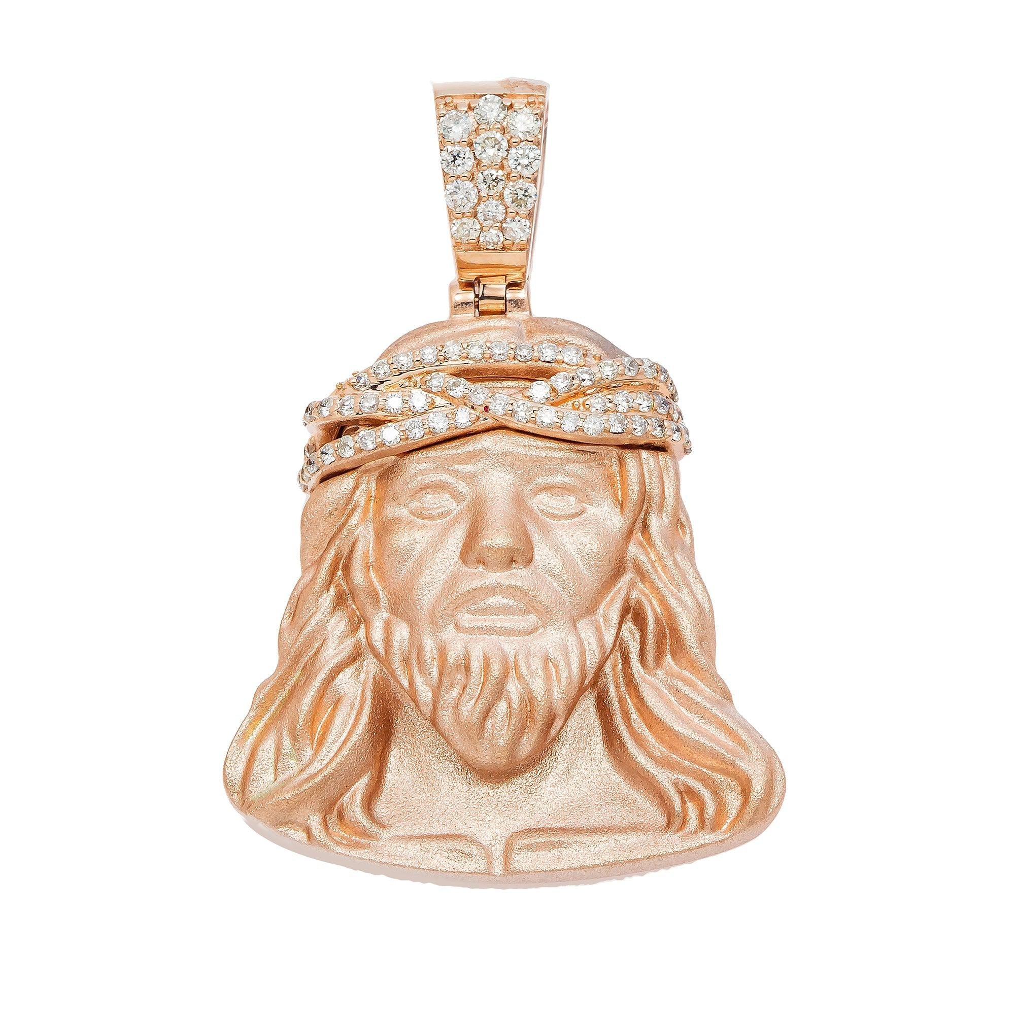 14K GOLD DIAMOND JESUS HEAD PENDANT 0.40 CT