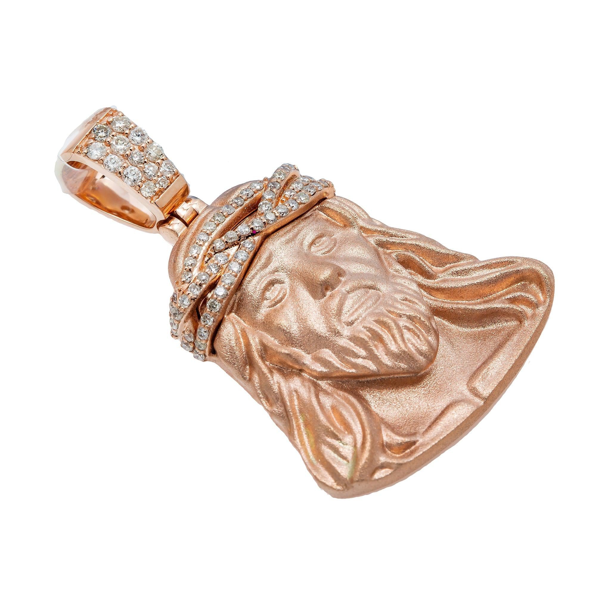 14K GOLD DIAMOND JESUS HEAD PENDANT 0.40 CT