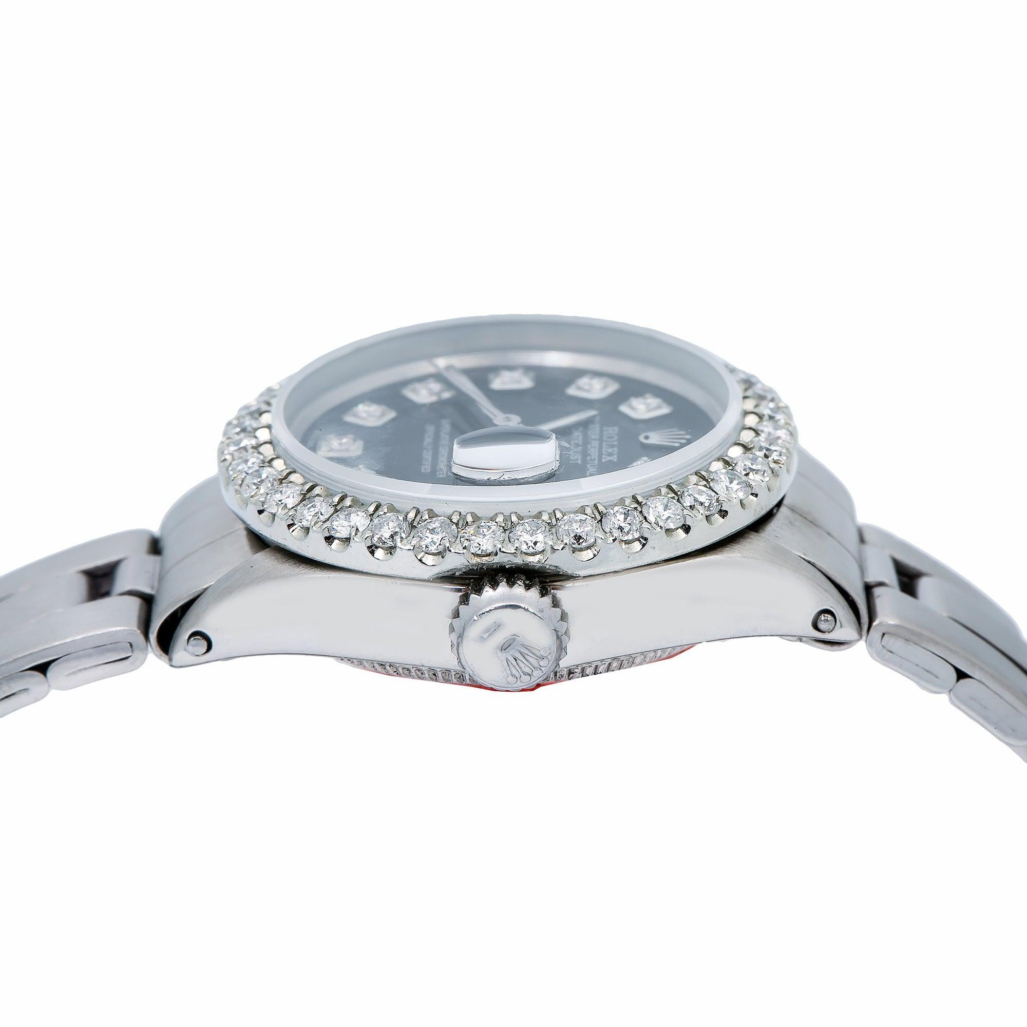 Rolex Oyster Perpetual Lady Datejust 6516 26MM Black Diamond Dial With Stainless Steel Bracelet