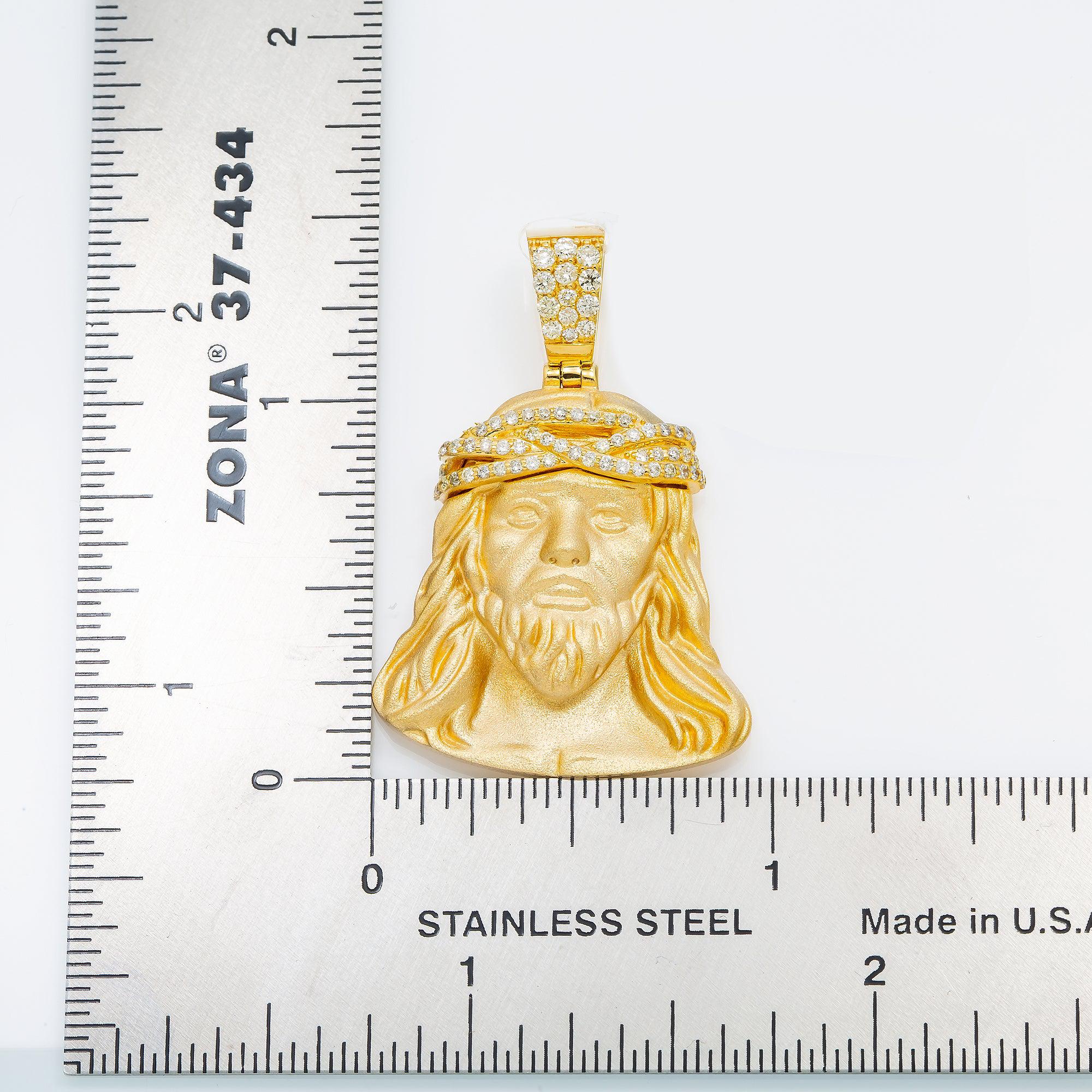 14K GOLD DIAMOND JESUS HEAD PENDANT 0.40 CT