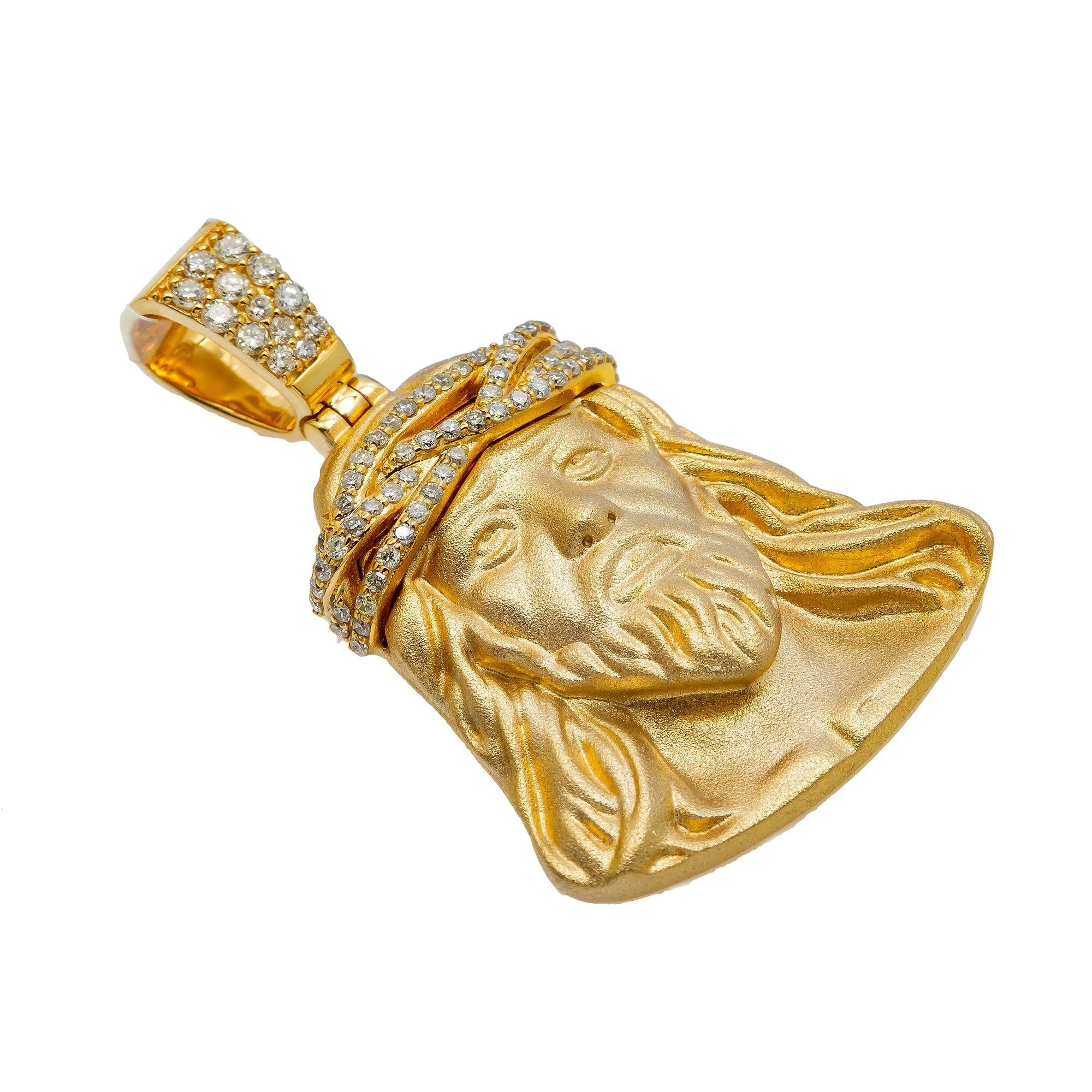 14K GOLD DIAMOND JESUS HEAD PENDANT 0.40 CT