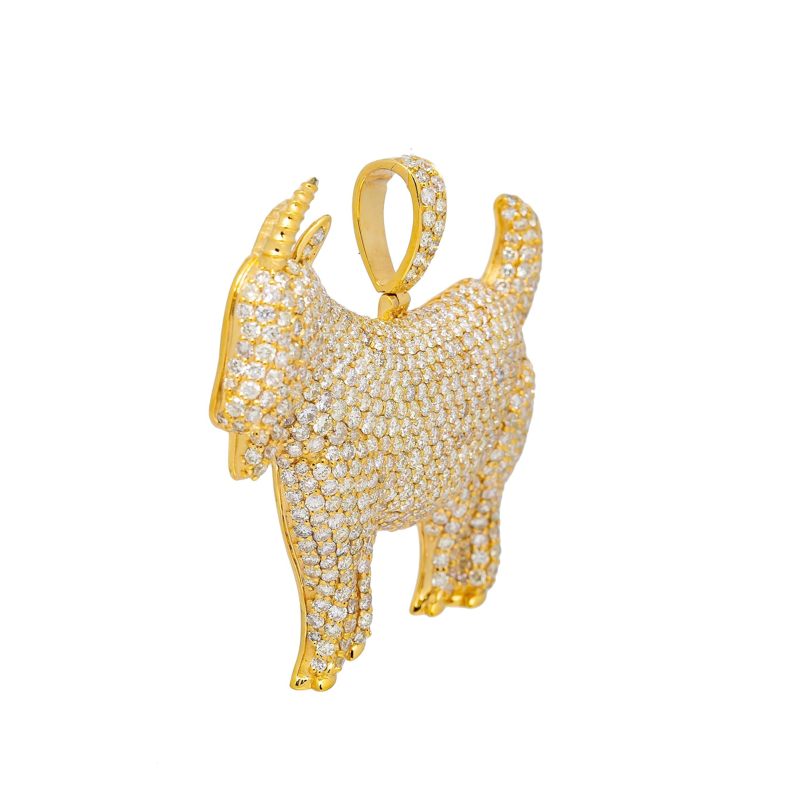 14K YELLOW GOLD DIAMOND GOAT PENDANT 2CT