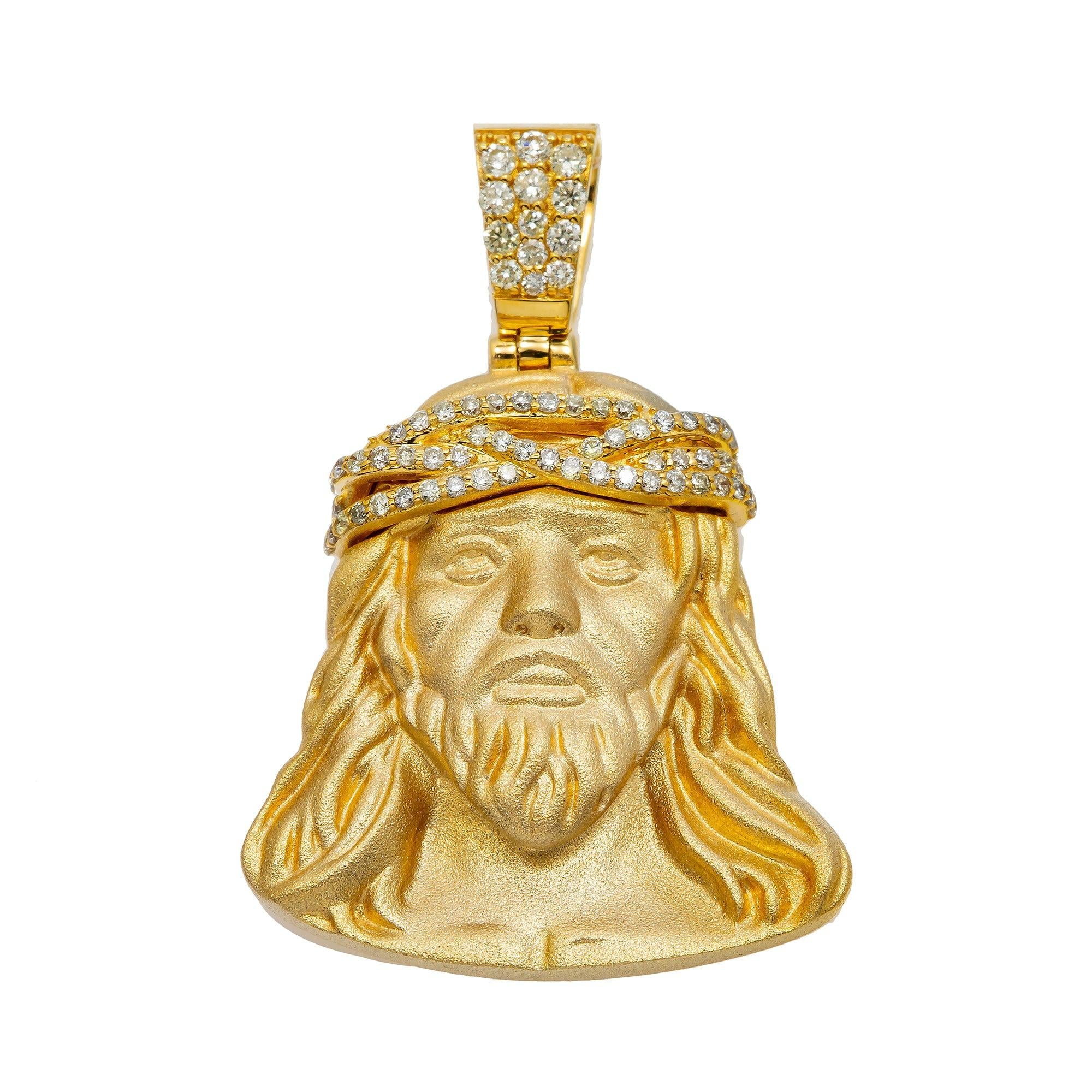14K GOLD DIAMOND JESUS HEAD PENDANT 0.40 CT