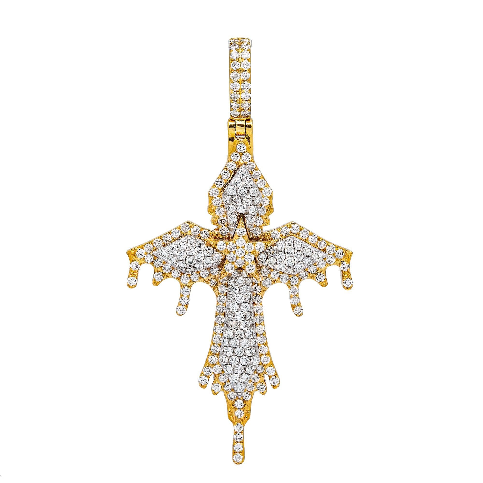 14K YELLOW GOLD DIAMOND DRIP CROSS PENDANT